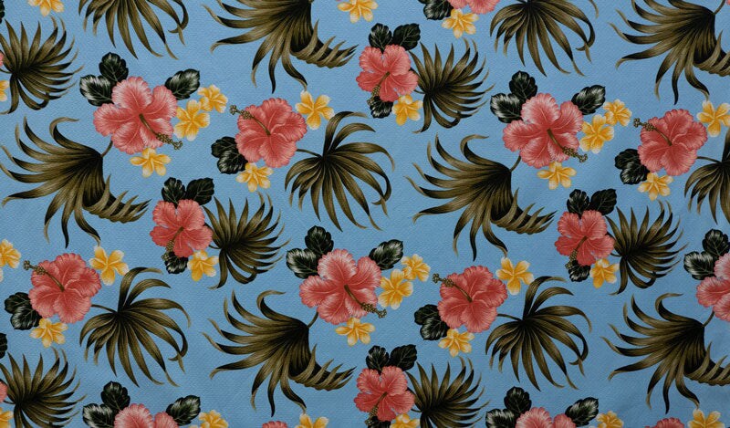 1 Yard Hibiscus Plumerias Palm Elephant Ear Leaves 100% Cotton Upholstery Fabric 36in L x 56in W