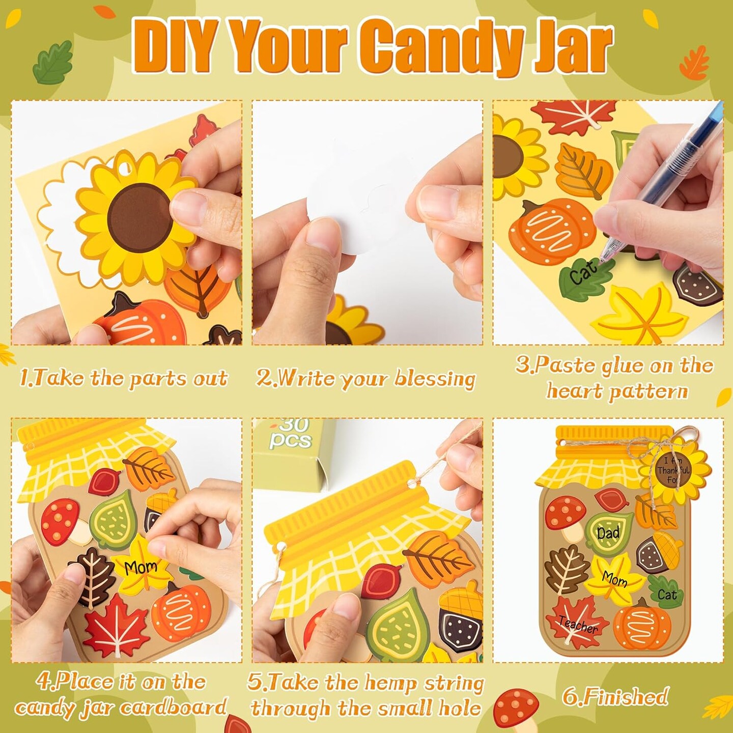 30Pcs DIY Thanksgiving Day Jar Gratitude Paper