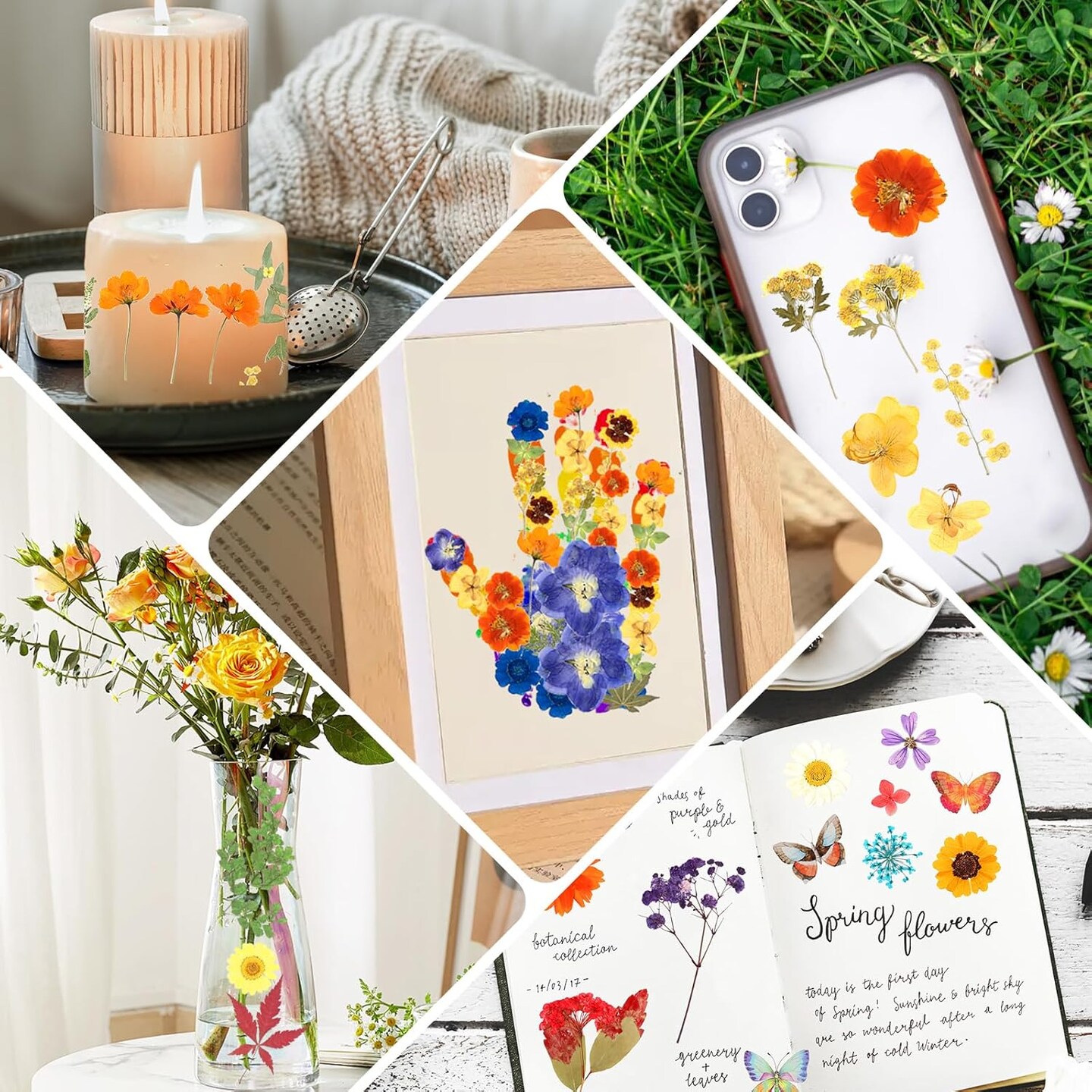 269PCS Dried Pressed Flowers for Resin Crafts – Bulk Real Nature Wildflowers & Leaves Set with Butterfly Stickers, Tweezers for DIY Jewelry, Scrapbook, Candle, Vase, Card & Home Décor