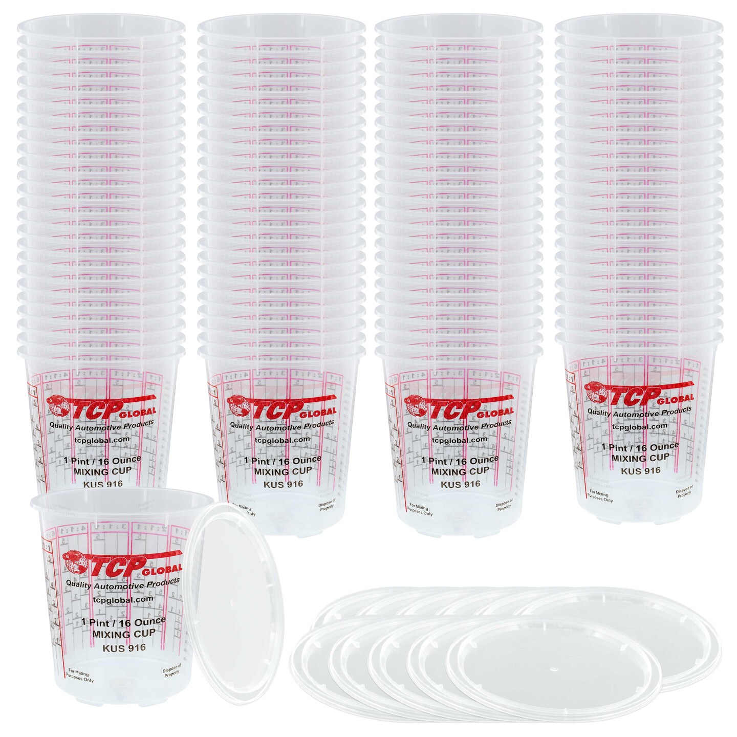 Paint Mixing Cups Plastic Measuring Cup Epoxy Resin, Disposable or Reusable, 16-Ounce (Pint) - Box of 100 - Graduated, Mixing Ratios, Automotive Painting Acrylic Art Crafts