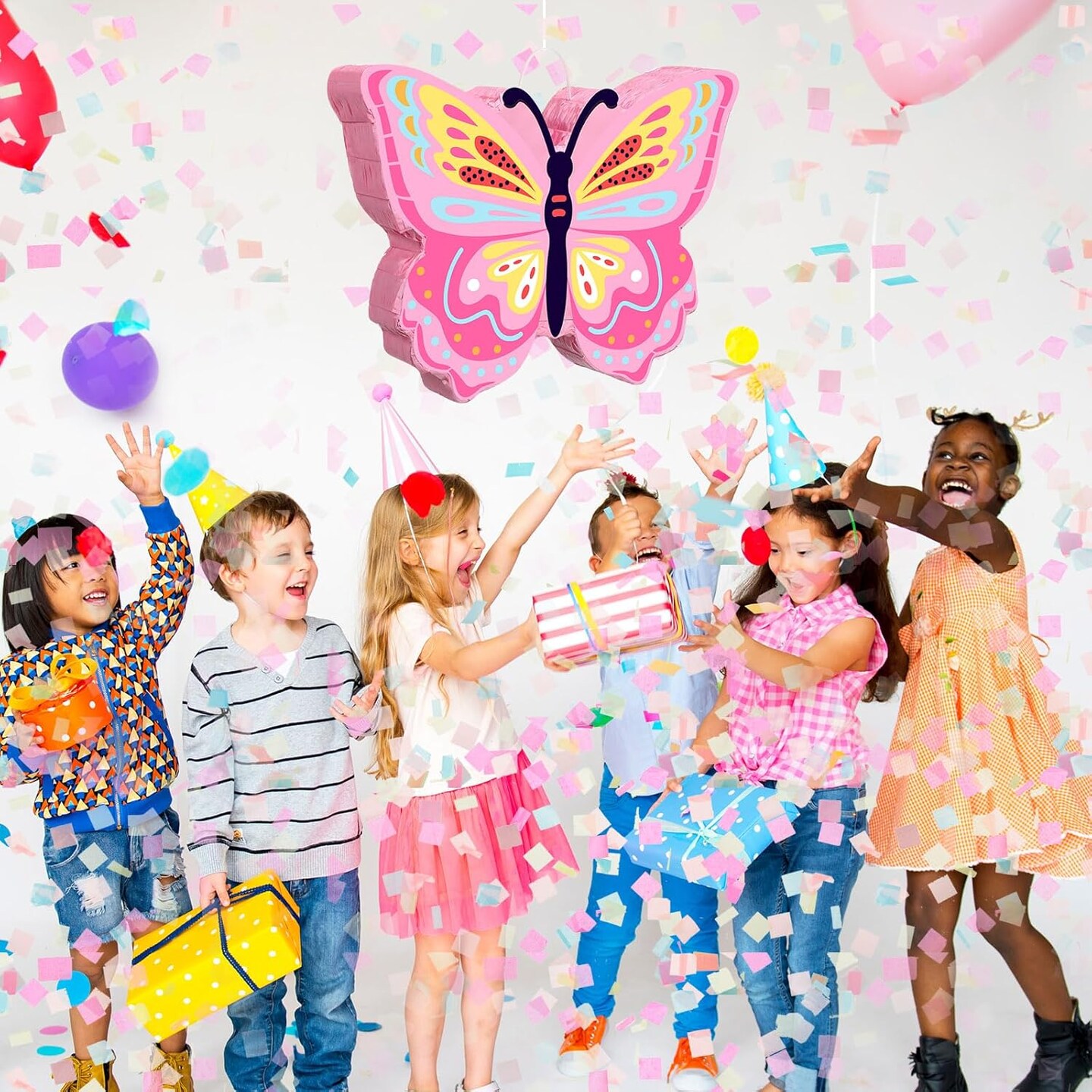 Butterfly Pi&#xF1;ata Girls Butterfly Party Supplies Fairy Woodland Set - Pink Birthday Pi&#xF1;ata with Stick and Blindfold Mask for Birthday Baby Shower Party Supplies Decoration
