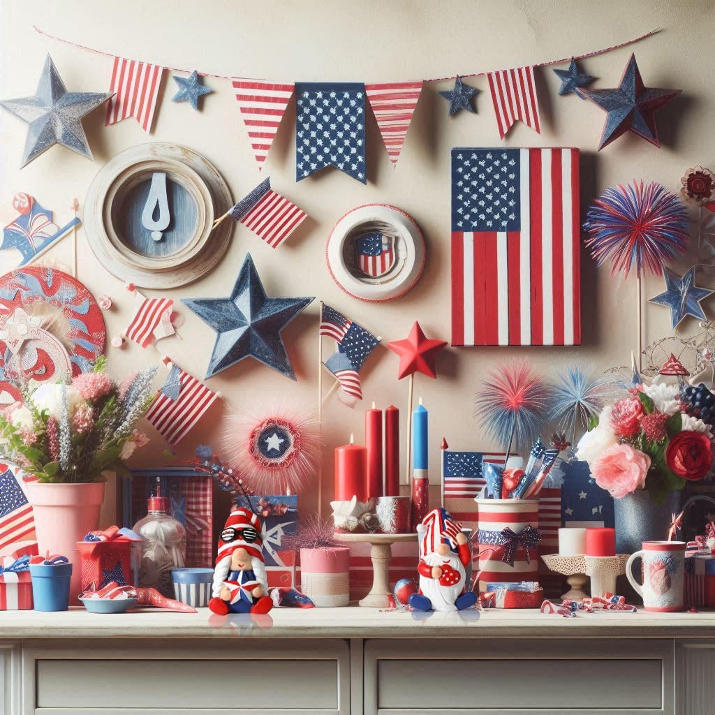 4th of July Gnomes Decorations, Set of 2 Hand-Painted Resin Patriotic Gnome Figurines, 4-Inch American Flag Stars & Stripes Decor for Independence Day Tabletop, Shelf & Home Display