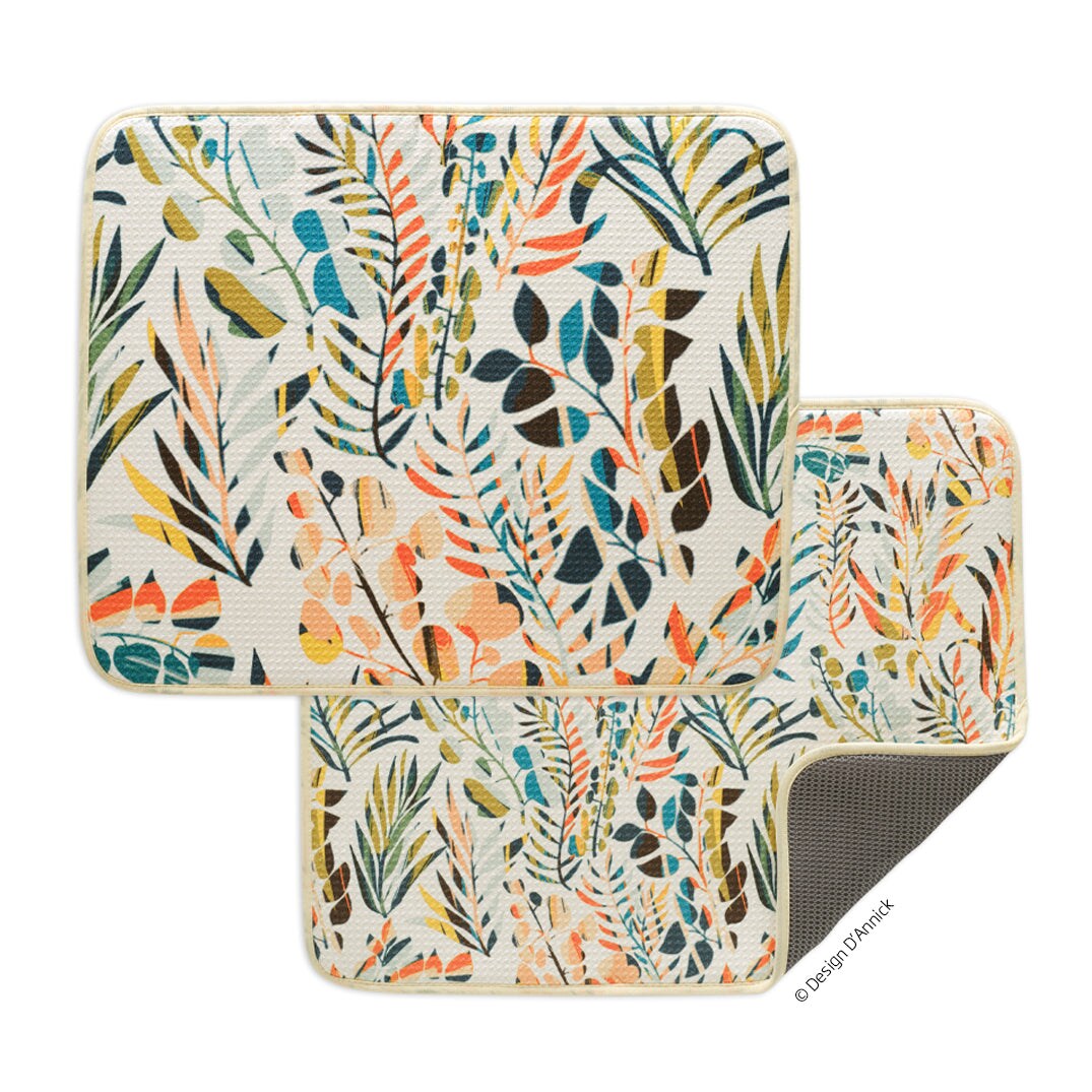 Colorful Leaves Microfiber Dish Drying Mats, Set of 2