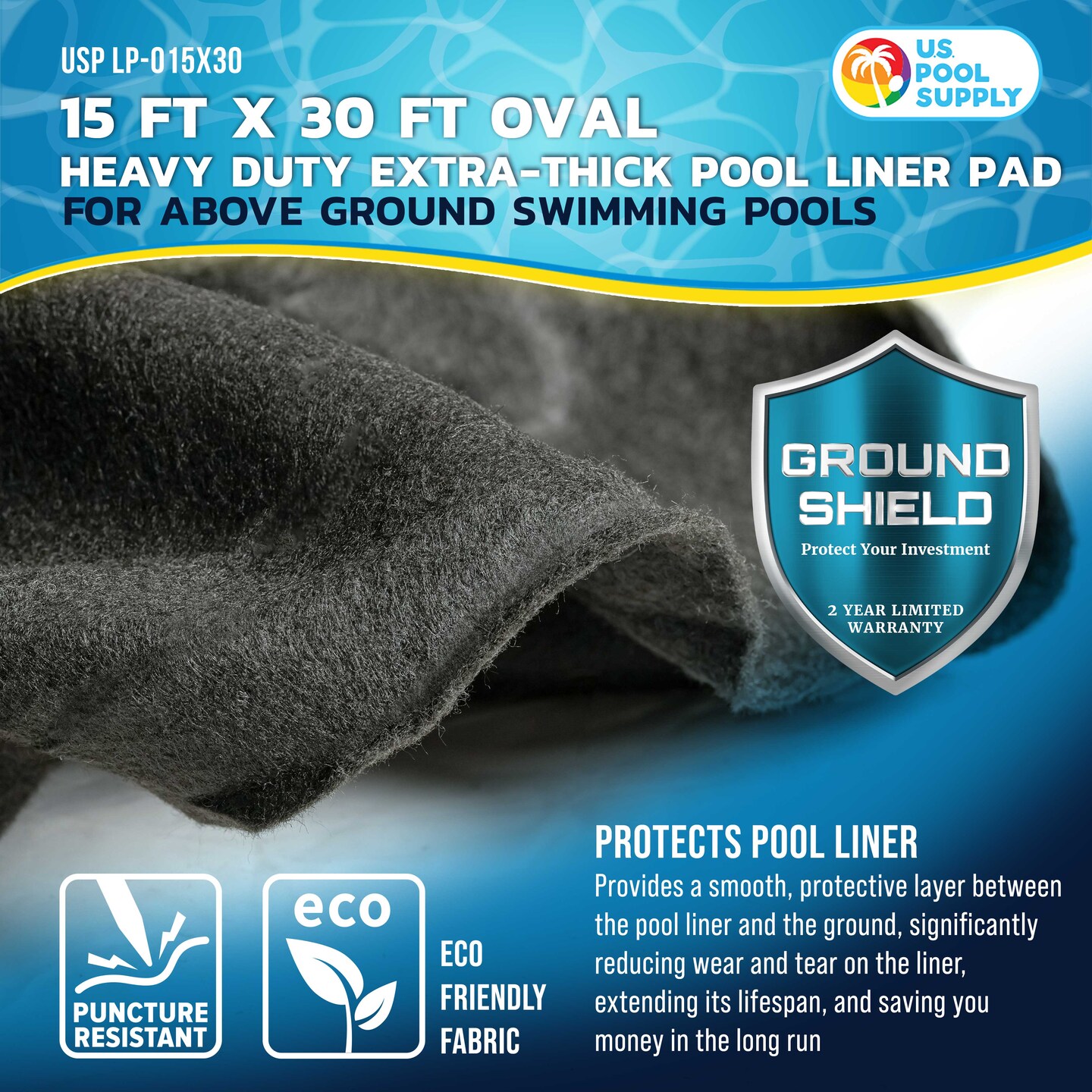 U.S. Pool Supply Ground Shield 15-Foot x 30-Foot Oval Heavy Duty Pool Liner Pad for Above Ground Swimming Pools, Protects Pool Liner Prevents Puncture
