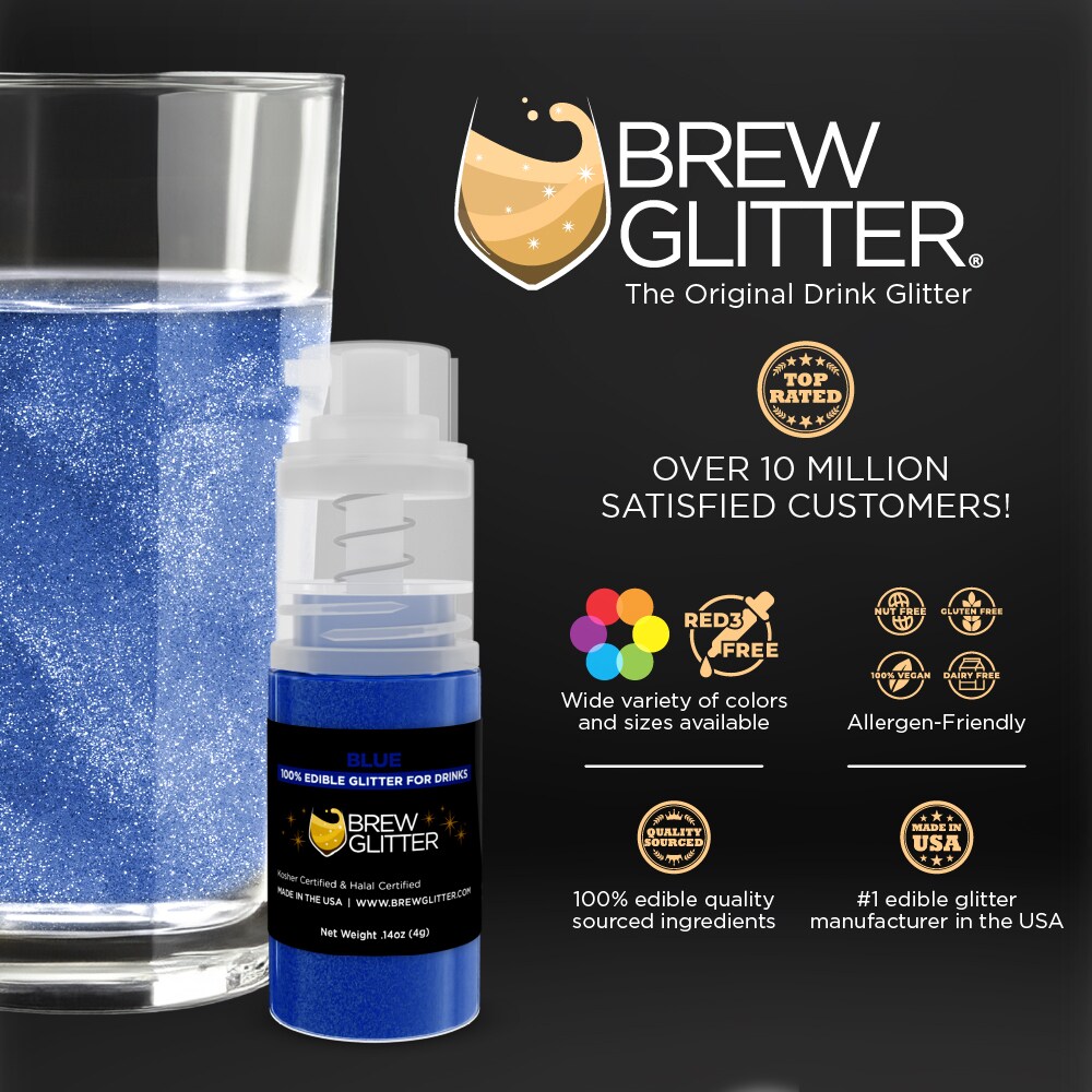 Brew Glitter - Blue Edible Drink Glitter (4g, Mini Spray Pump) for Beer, Cocktails and Beverages