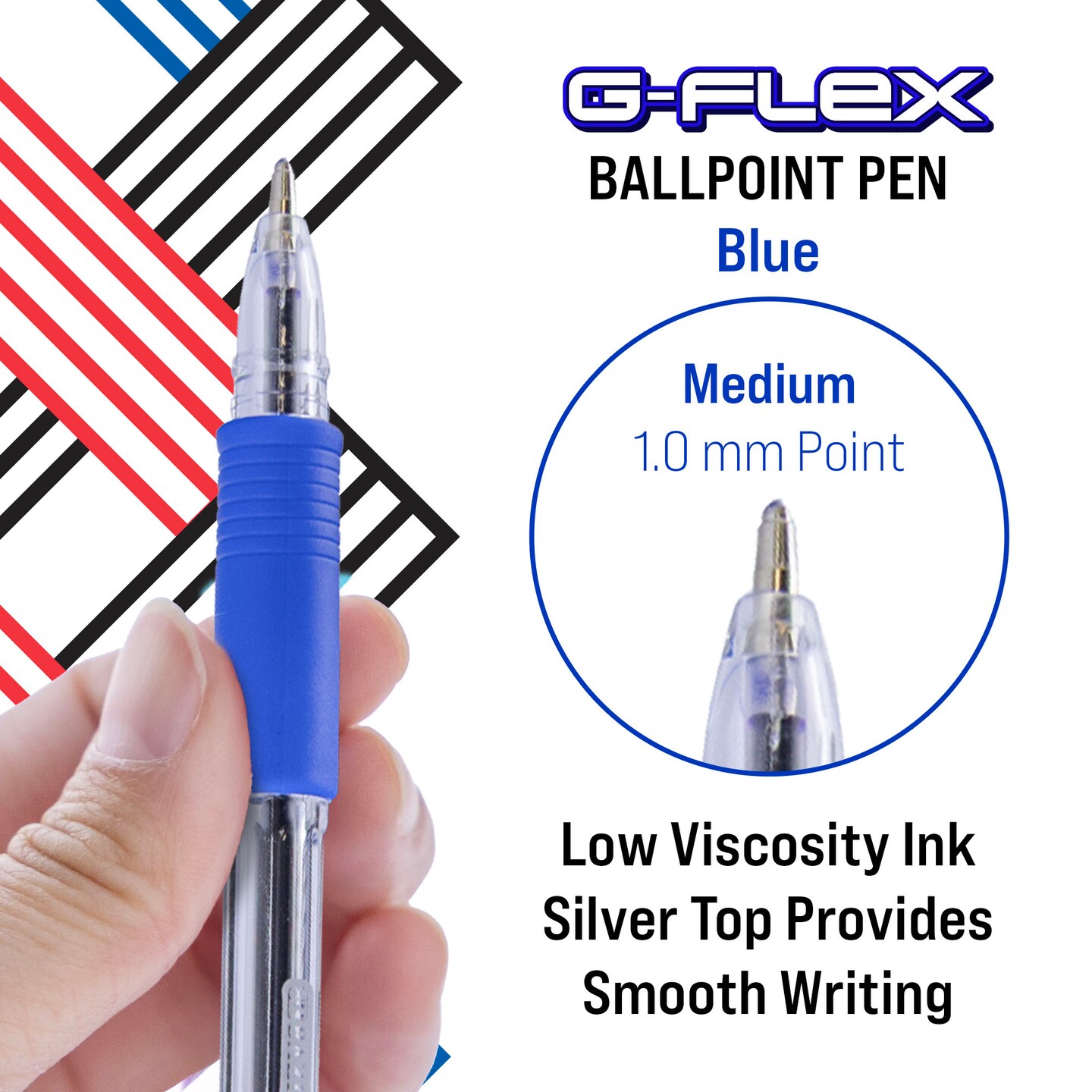 BAZIC G-Flex Blue Oil-Gel Ink Pen w/ Cushion Grip (4/Pack)