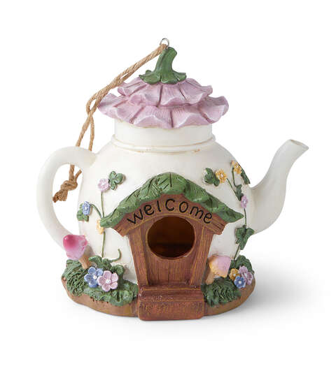 Whimsical Teapot Fairy House Birdhouse &#x2013; 8&#x22; Resin Garden D&#xE9;cor