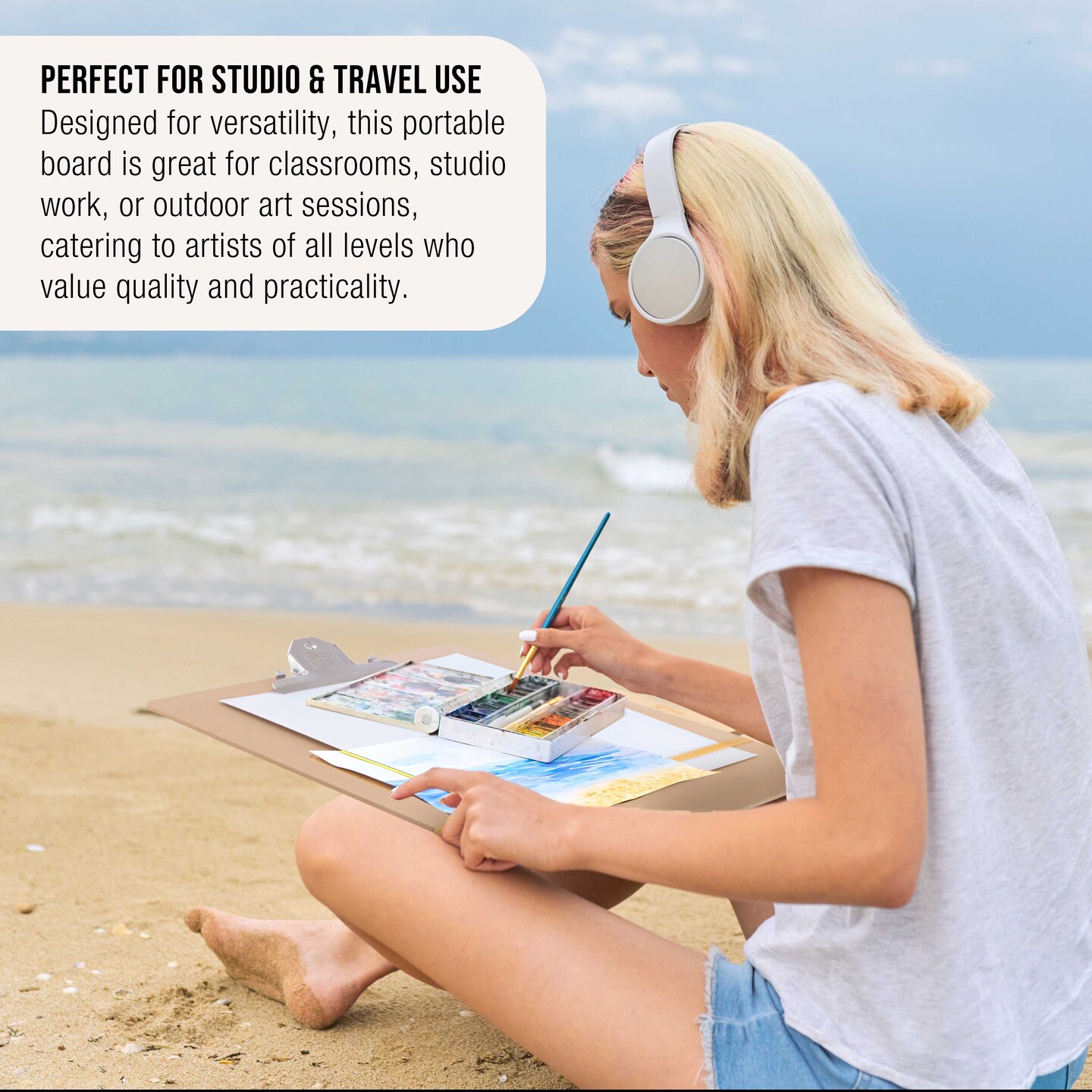 11&#x22; x 17&#x22; Artist Sketch Tote Board - Lightweight Hardboard Drawing Board with Handle, Clip &#x26; Rubber Band for Art, Sketching, Travel, Studio