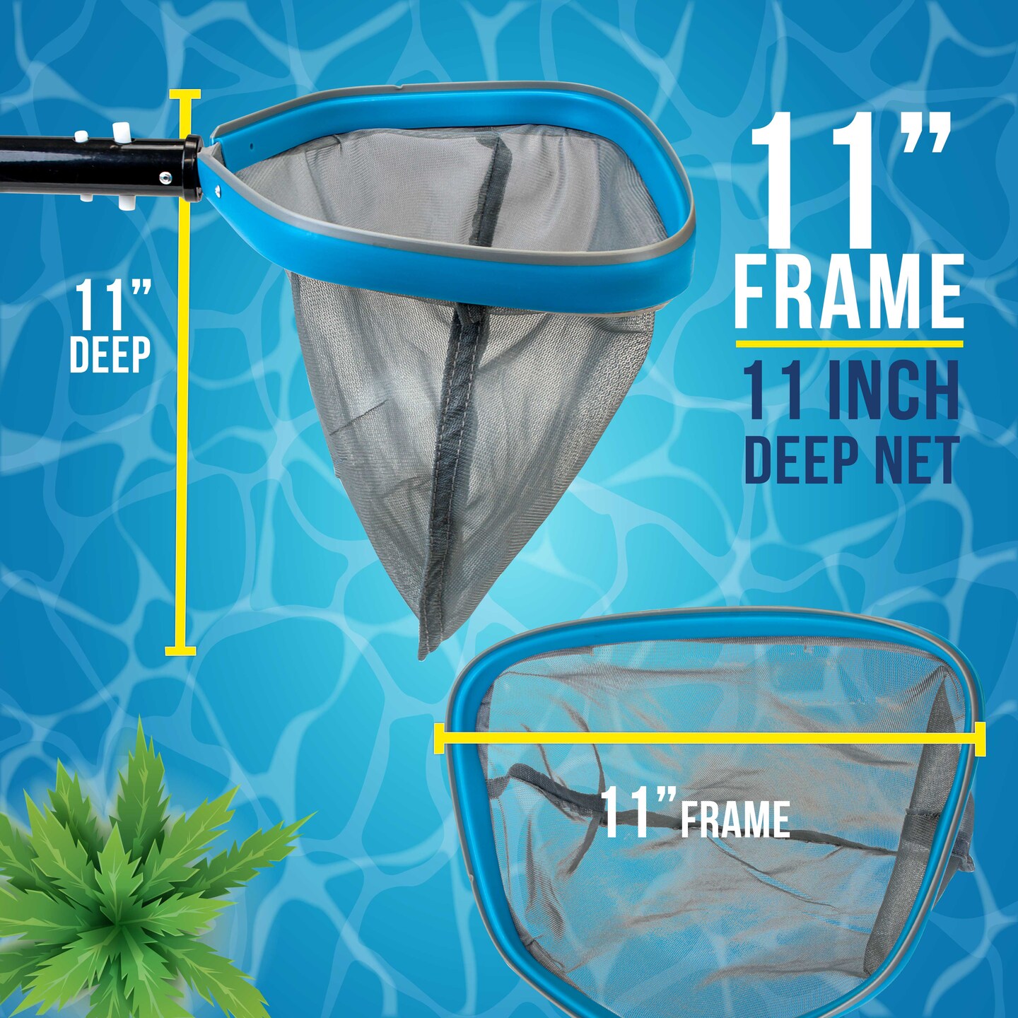 U.S. Pool Supply 11&#x22; Swimming Pool, Spa Leaf Skimmer Rake Net - 11&#x22; Deep Ultra Fine Mesh Netting Bag Basket, Strong Aluminum Frame, Inclined Lip