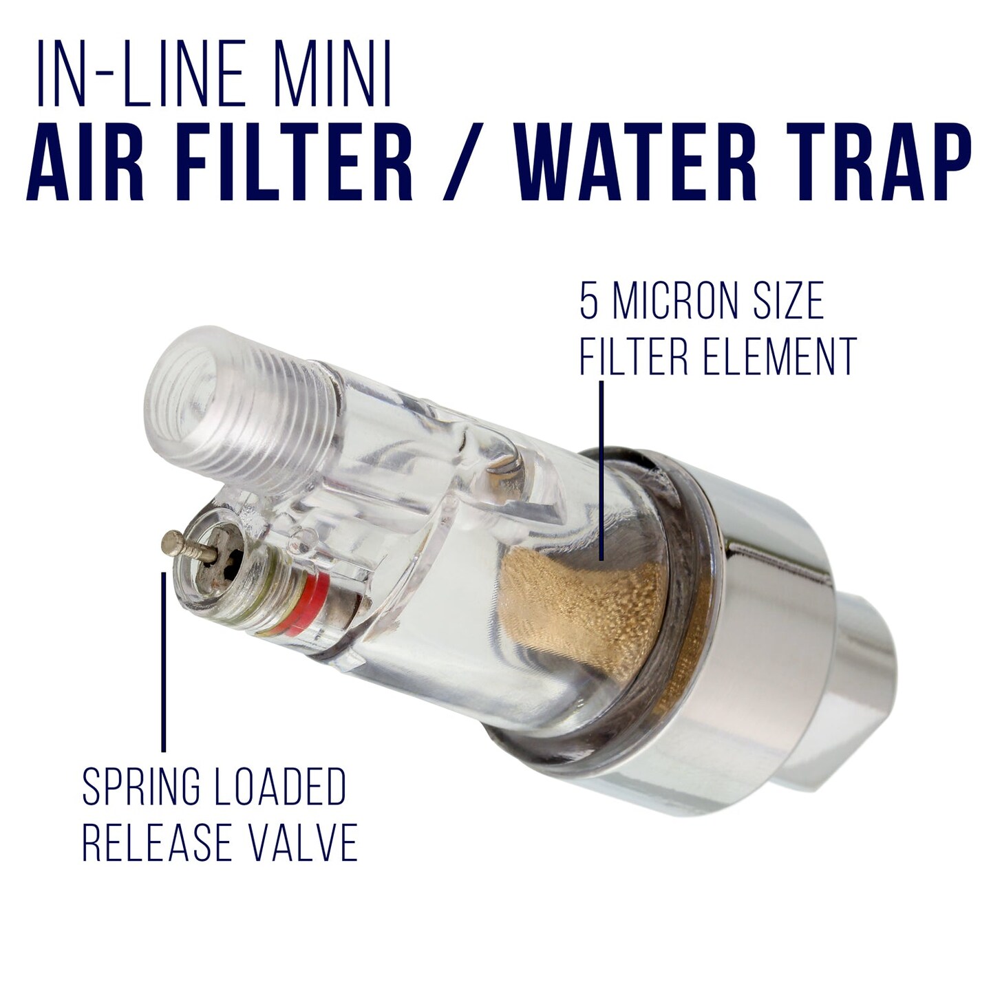 Premium Airbrush In-Line Mini Air Filter and Water Trap (Connects directly onto airbrushes and hoses with 1/8&#x22; threads)