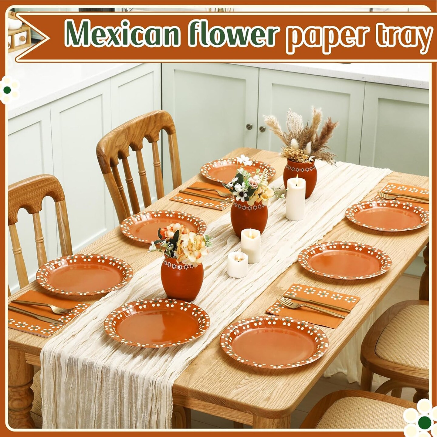 Platos De Barro Mexicanos Mexican Paper Plates Mexican Dinnerware Terracotta Flower Clay Pottery Plates Party Supplies Birthday Wedding Party Decorations(9 Inch,50 Pcs)