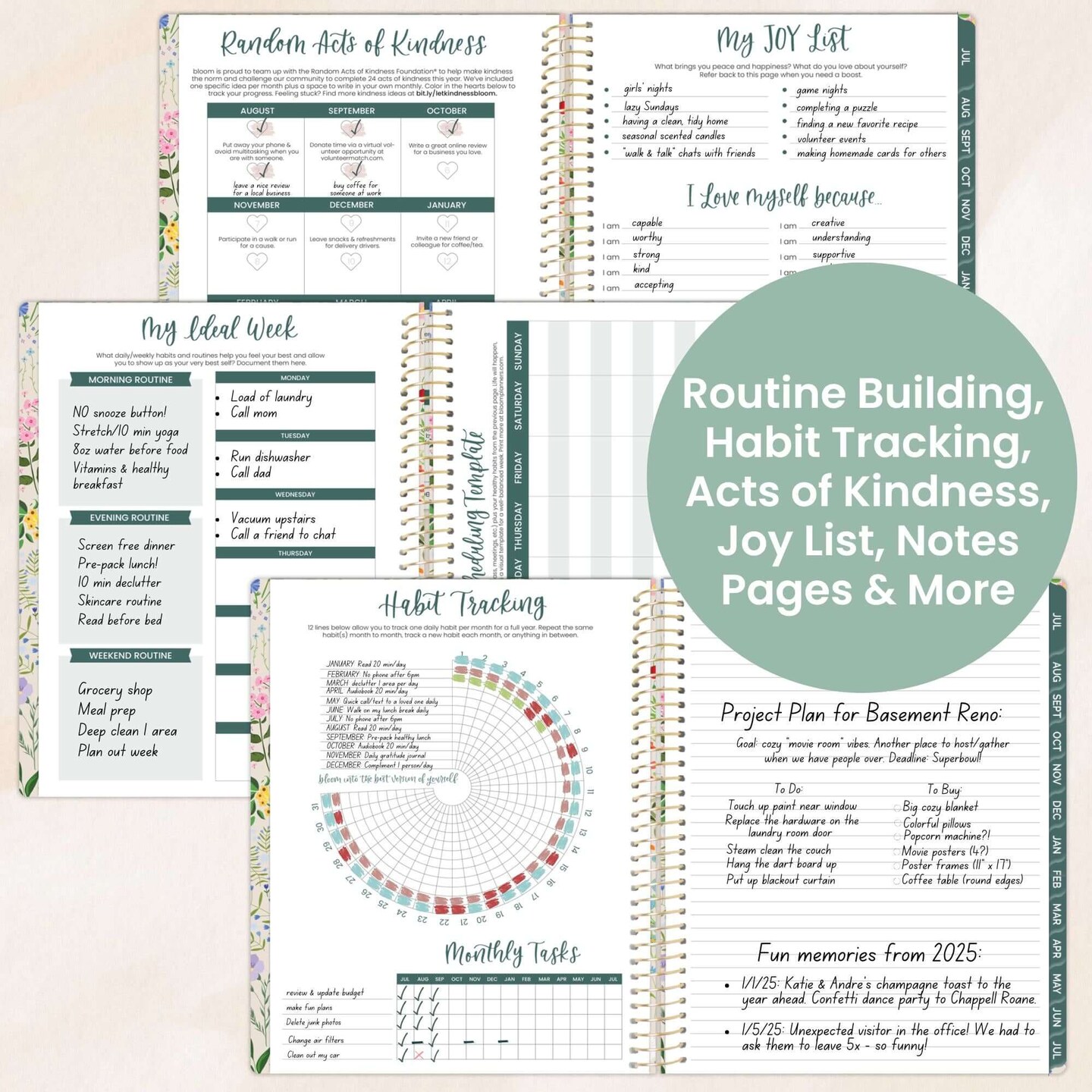 bloom daily planners 2025-26 Academic Planner, Soft Cover, 8.5&#x22; x 11&#x22;, Garden Party, Beige