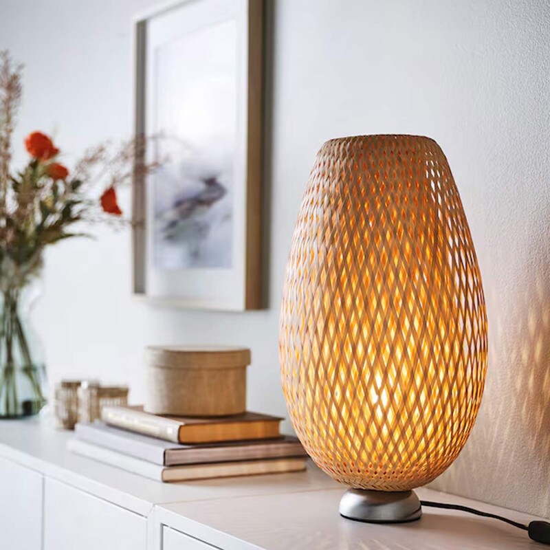 Handmade Bamboo Table Lamp Unique Braided Shade