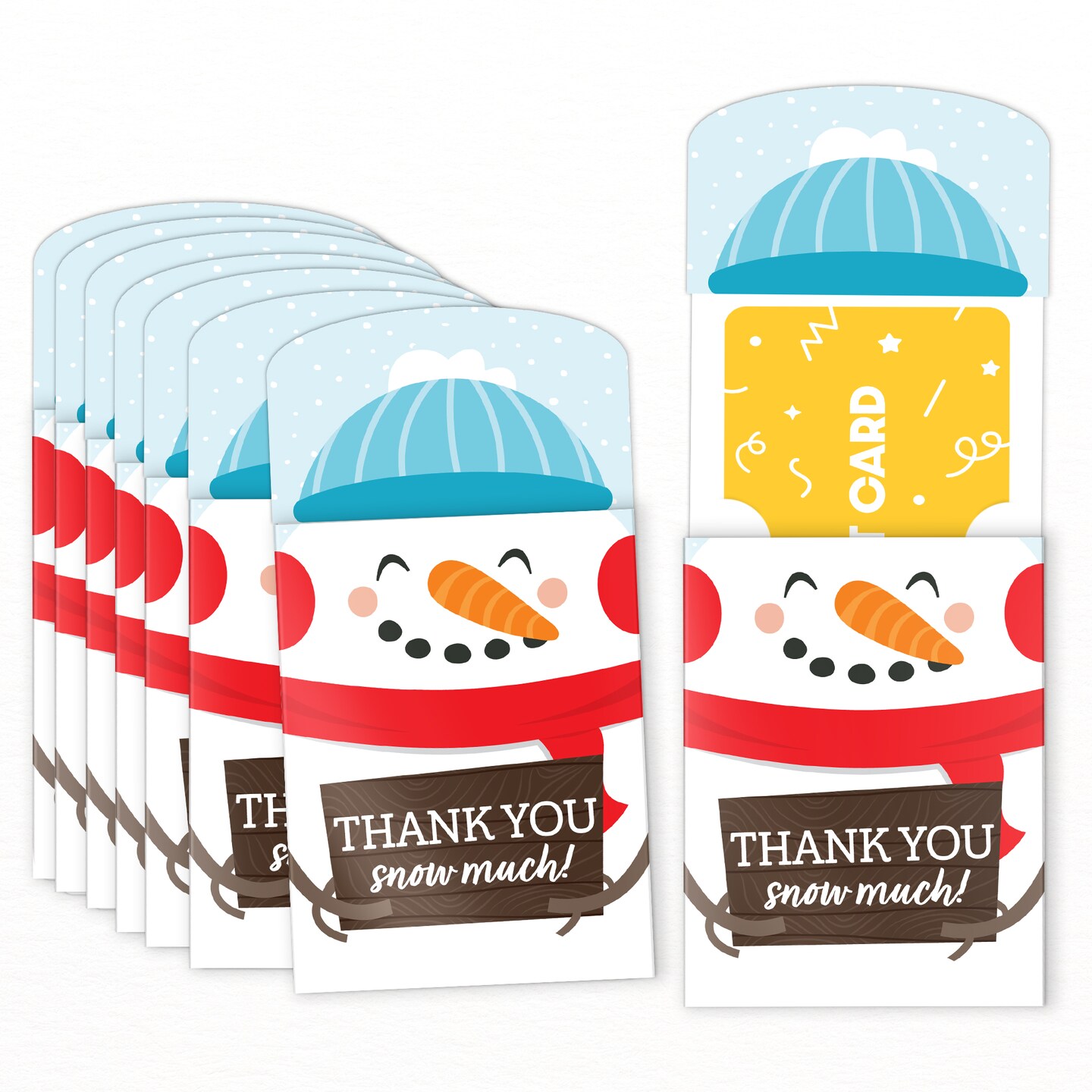 Big Dot of Happiness Snowman Thank You Snow Much Gift Card Holders with Envelopes, Winter Money & Gift Card Sleeves, Holiday Nifty Gifty Pack Set of 8