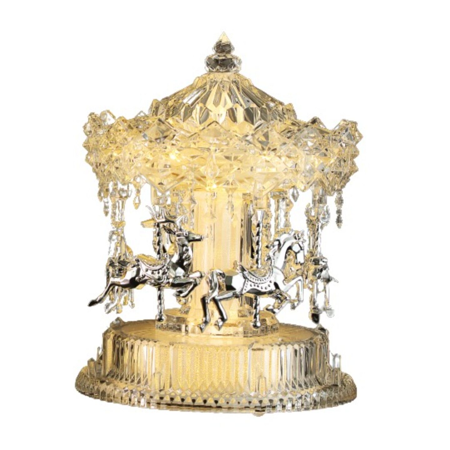 Icy Giftware Rotating Carousel Horses Christmas Decoration - 10" - Clear and Silver