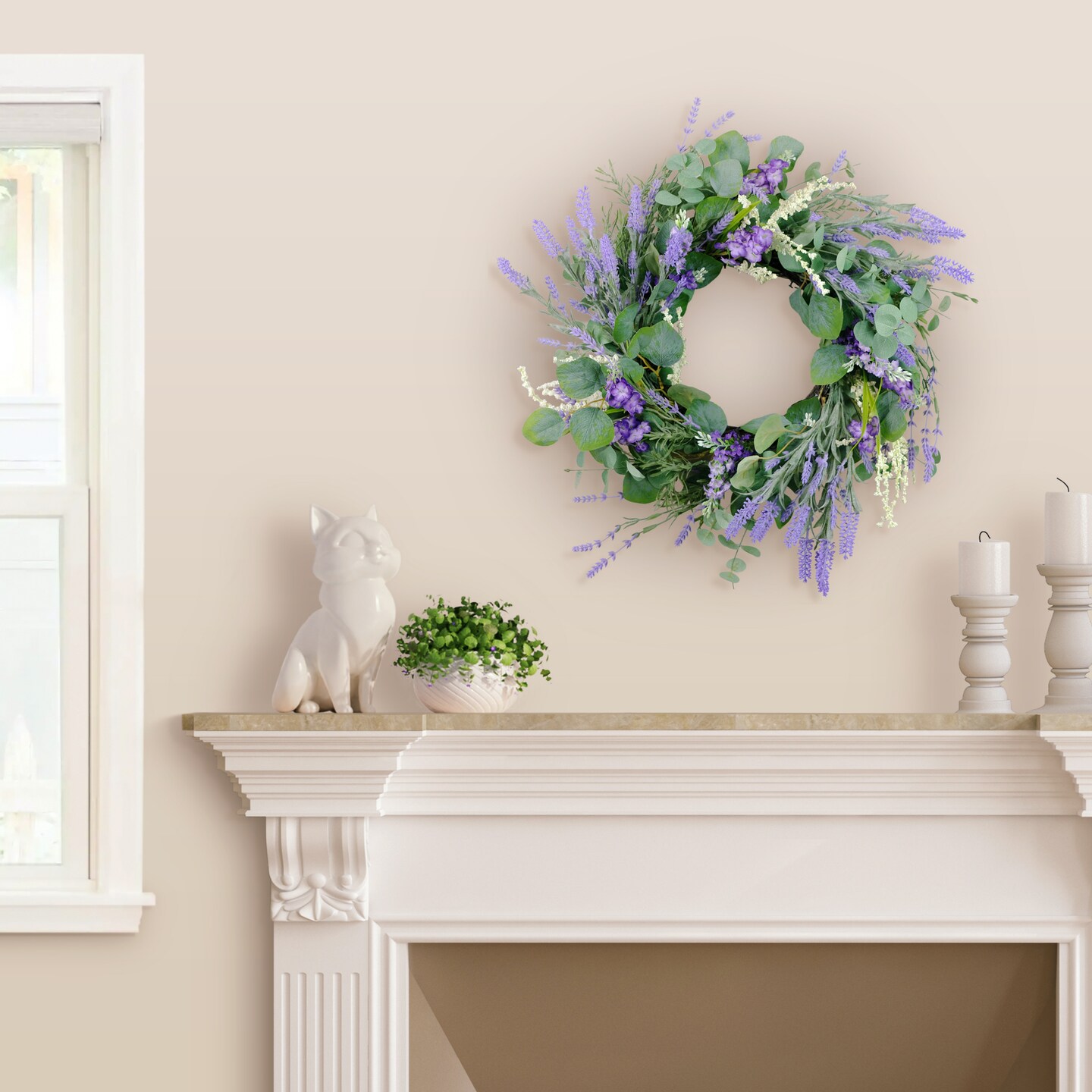 CC Christmas Decor Lavender and Eucalyptus Artificial Floral Spring Wreath - 24" - Green and Purple