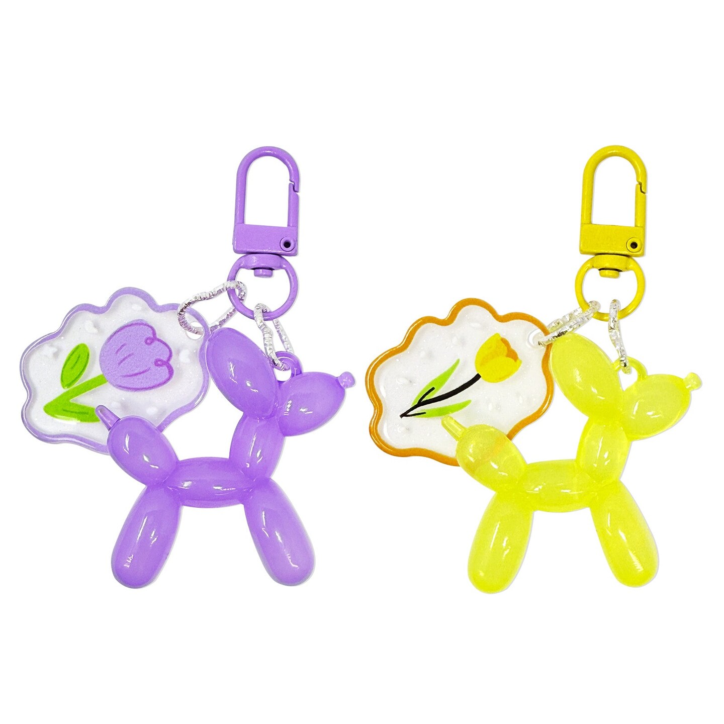 Wrapables Cute Balloon Dog Keychain, Bag Charm Accessory for Purse Handbag Backpack (Set of 2), Purple and Yellow