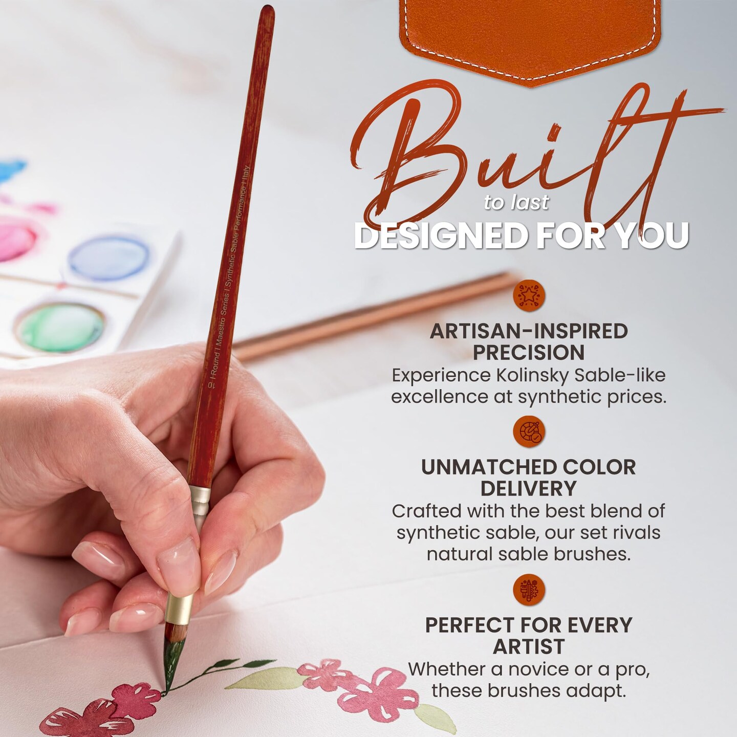 Sable Watercolor Brushes 8Pcs Kolinsky Sable Performance Brush Set, Outstanding Color Flow, Durable Performance & Precision Shape Retention