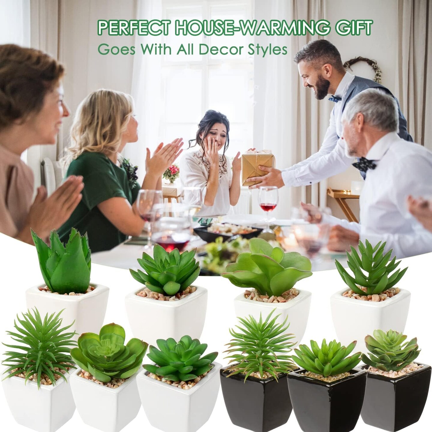 3 Pack Small Artificial Succulents in Black Ceramic Pots – Faux Mini Succulent Small Potted Plants for Desk, Bathroom & Home Decor