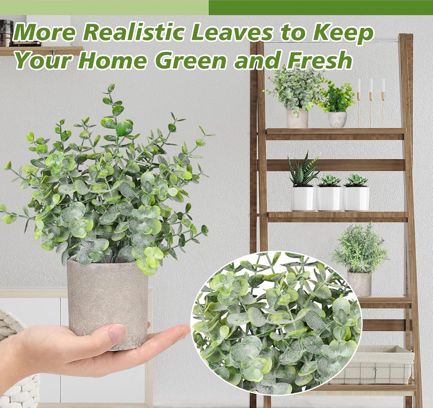 5 Pack Mini Artificial Small Potted Plants – Faux Eucalyptus Greenery Plastic Plants for Home, Office, Bathroom, Shelf, Coffee Table & Indoor/Outdoor Farmhouse Decor