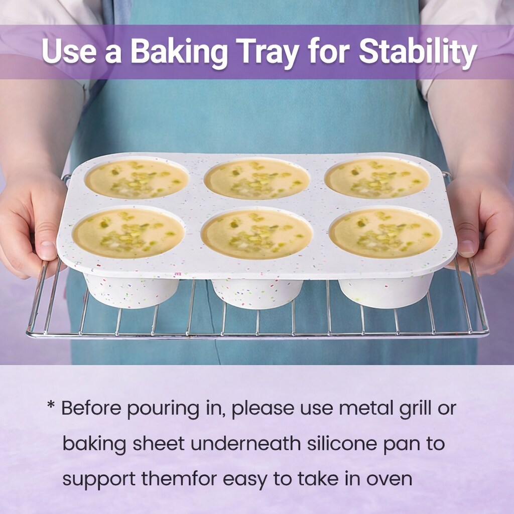 Jumbo Muffin Silicone Pan – 6 Cavity Non-Stick Silicone Baking Mold for Bakery-Style Muffins