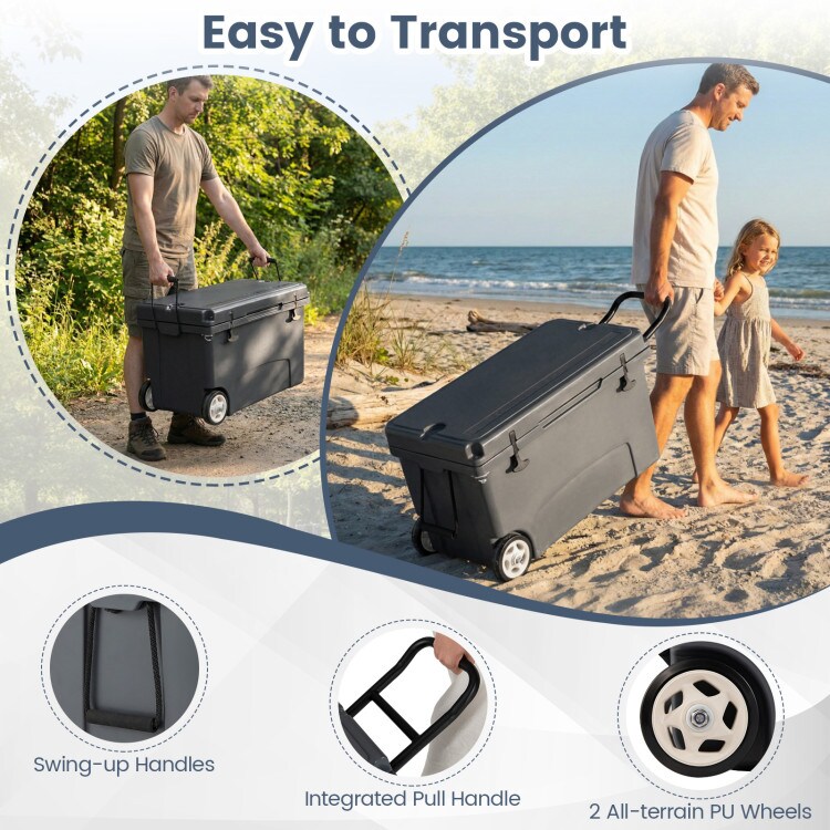 Portable Hard Cooler 75 Qt with Wheels and Extended Ice Retention