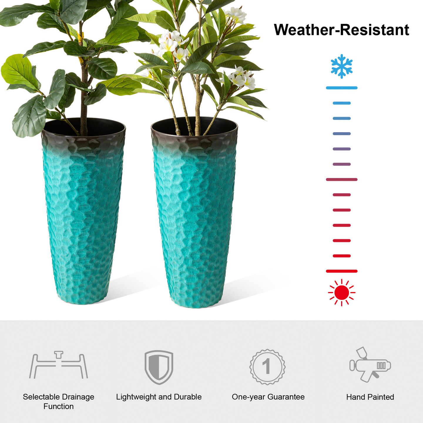 31"H Set of 4 Oversized Honeycomb Textured Turquoise Tall Plastic Planter