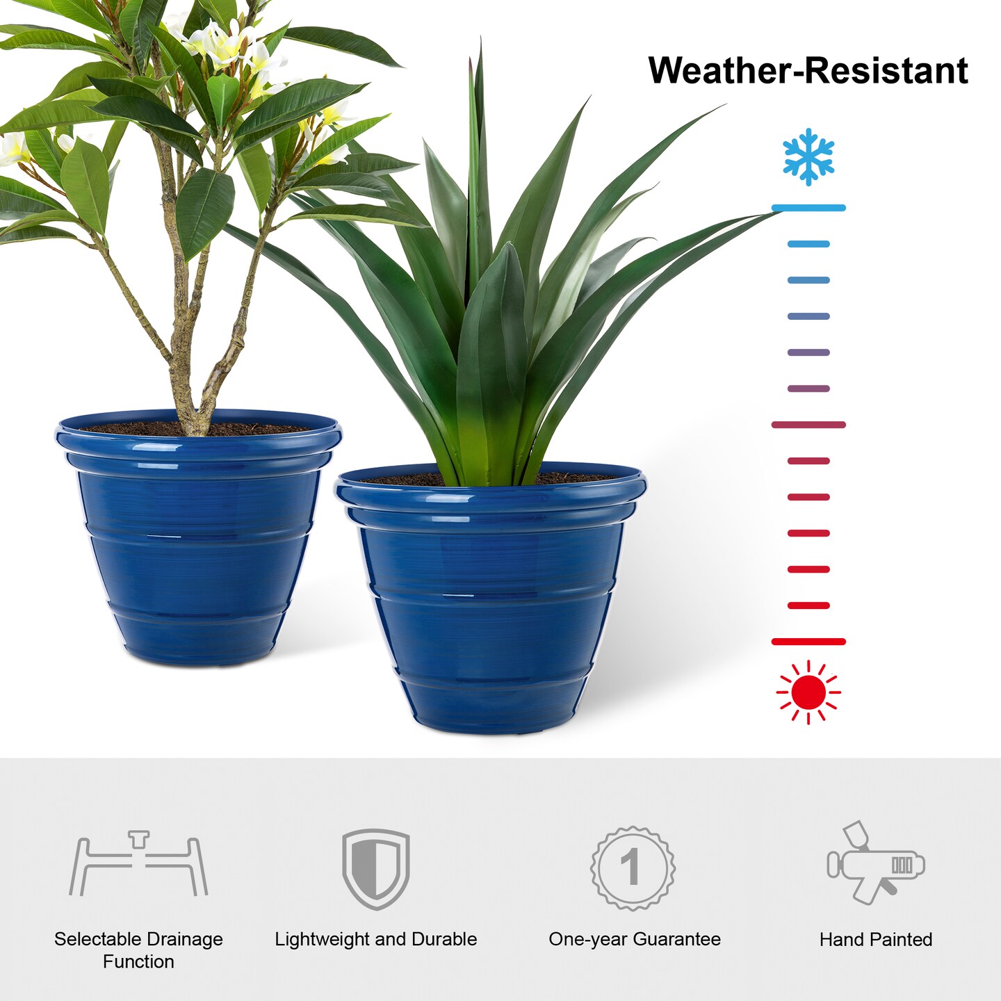 15.5"D Set of 4 Round Cobalt Blue Faux Ceramic Pot Plastic Planter