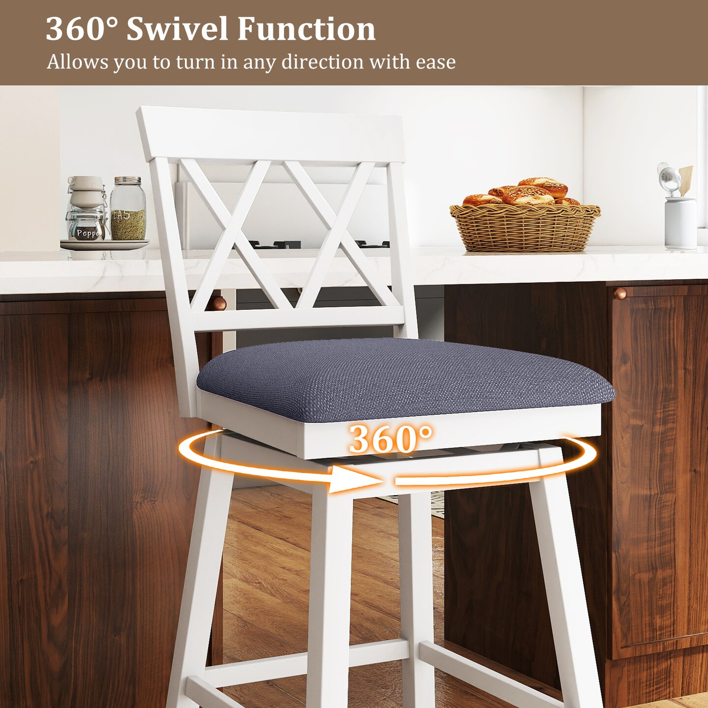 Adjustable Counter Bar-stools with Backrest and Seat Cushion Set of 2