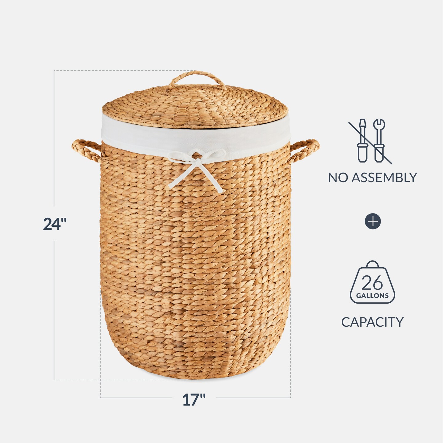 Best Choice Products Round Laundry Hamper w/ Lid, Handwoven Laundry Basket w/ Handles & Removable Liner