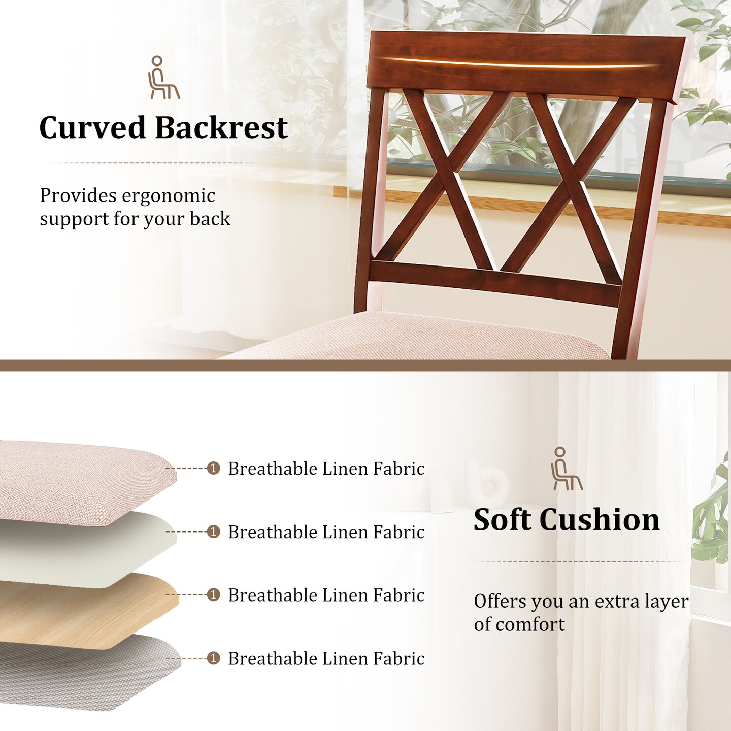 Adjustable Counter Bar-stools with Backrest and Seat Cushion Set of 2