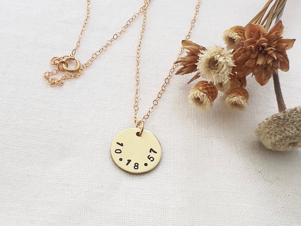 Gold Charm Necklace With Date|Custom Date Charm|Add on Charm|Birthdate Charm|Special Date Gift|Hand Stamped |Charm With Date|Wedding Date 445182346932944896
