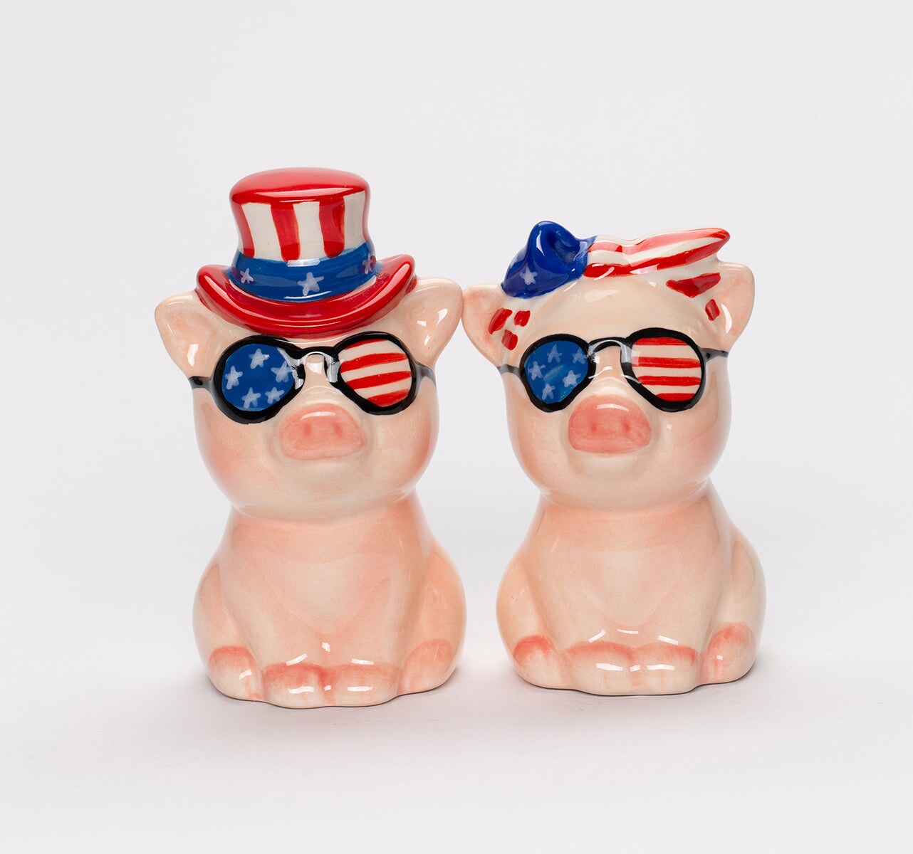 Ceramic Patriot Pig With Uncle Sam Hat Salt And Pepper, Home D&#xE9;cor, Patriot Gift, Gift for Mom, Dad, Independence Day D&#xE9;cor, July 4th