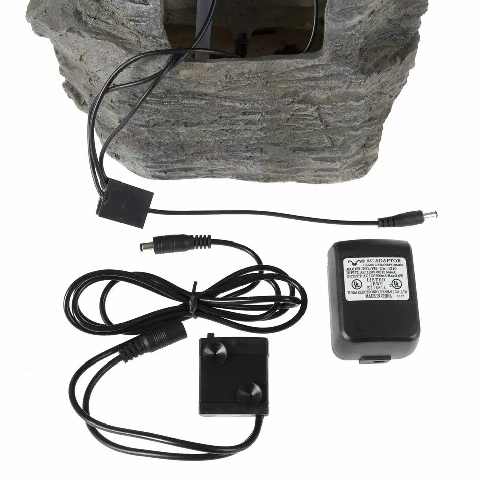 Tabletop Water Fountain LED Lights Cascading Stone Rock Falls 15.5 Inches High