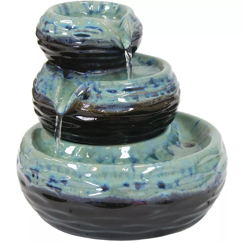 Modern Textured Bowls Ceramic Indoor 3-Tier Water Fountain - 7 in