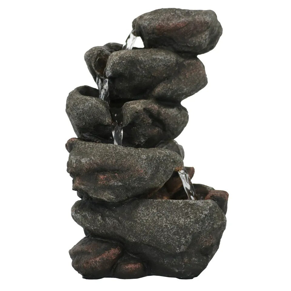 Rocky Falls Indoor Tabletop Water Fountain with LED Light - 10 in