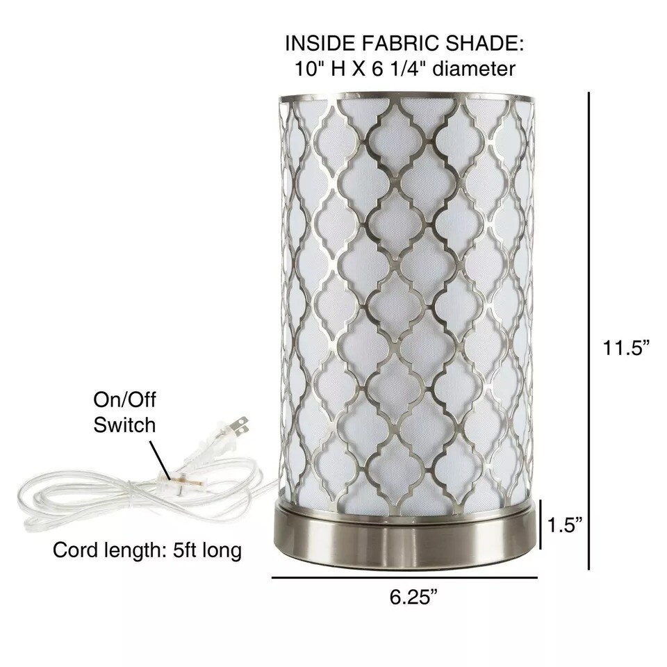 Table Light 11 Inch Metal Quatrefoil Pattern Fabric Shade LED Bulb Included
