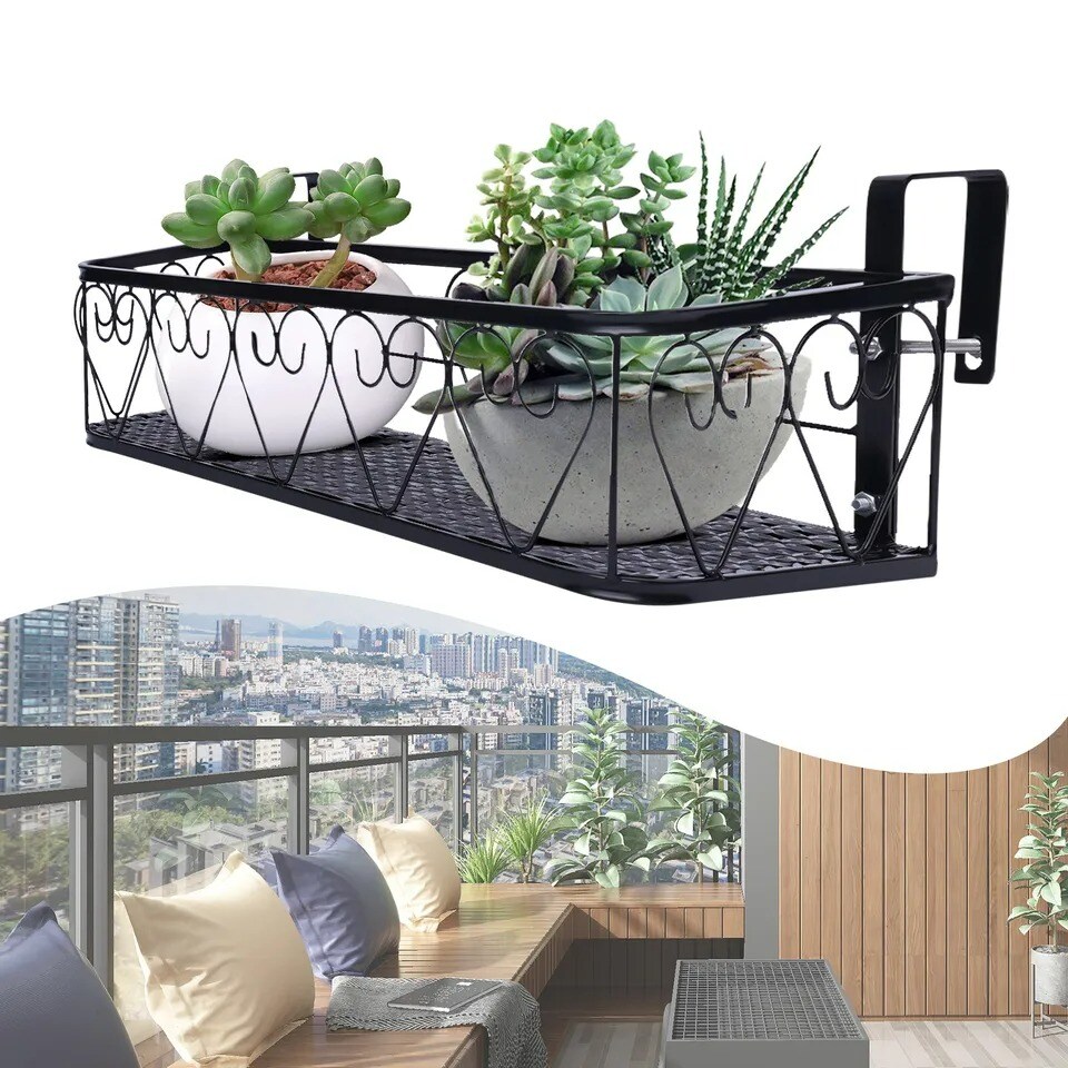 Balcony Railing Hanging Basket Shelf Flower Pot Stand Holder Potted Plants Rack