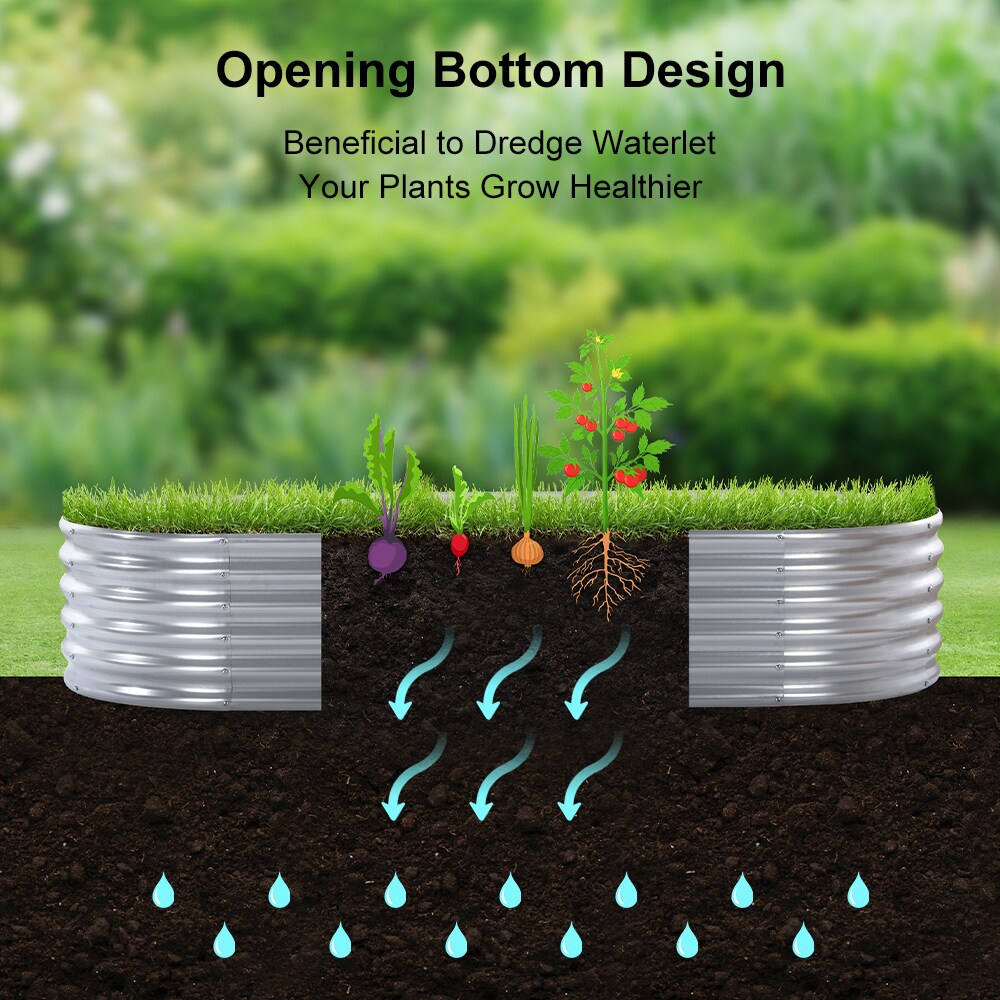Outdoor Galvanized Raised Planter Box Oval Large Metal Raised Bed Vegetable Flower Fruit Horse Trough