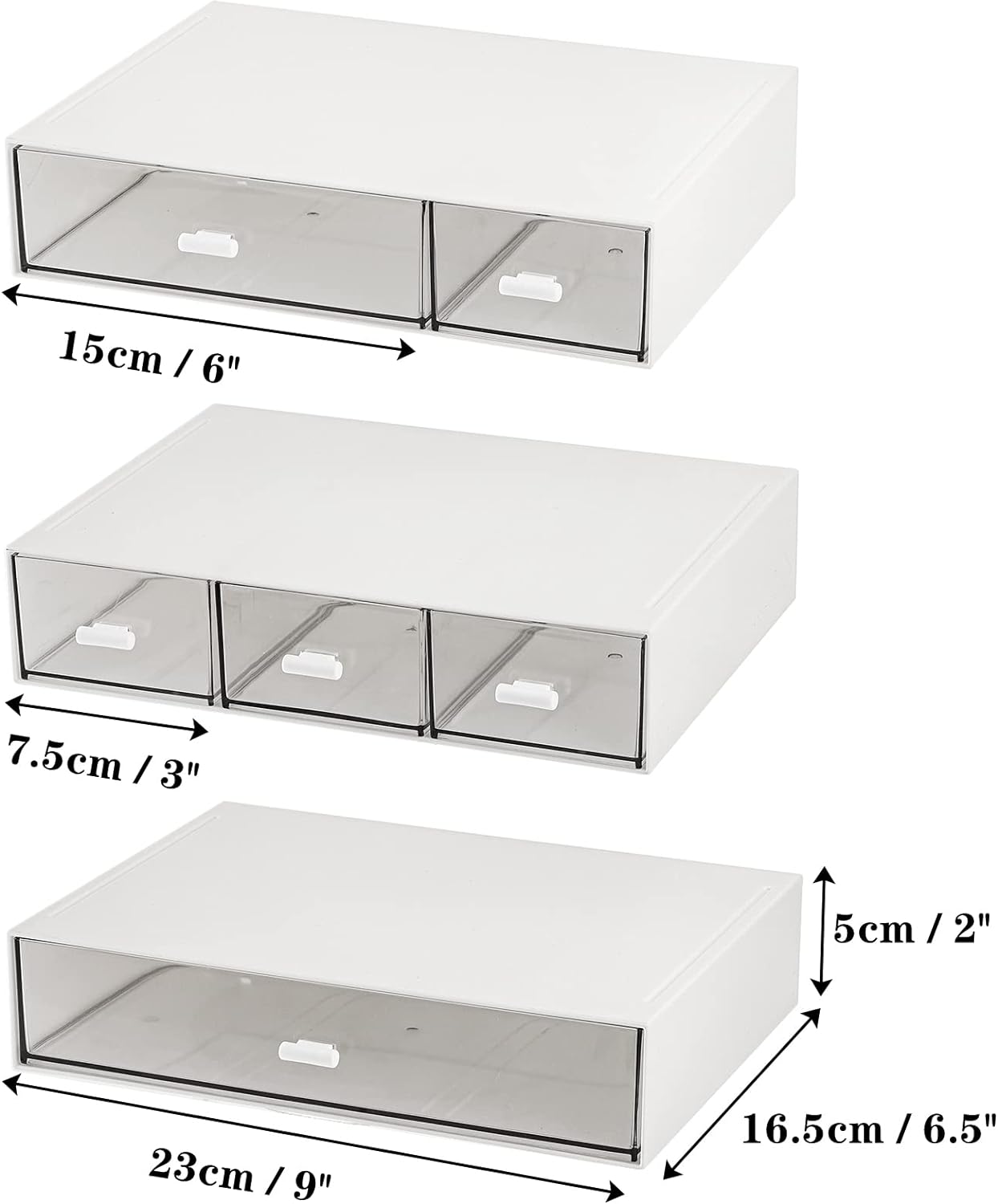 Clear plastic three-tier desk organizer with drawer, stackable desktop storage box Office Materials Makeup and Stationary Organizer for Cosmetics, Jewelry Storage Case, and School Supplies