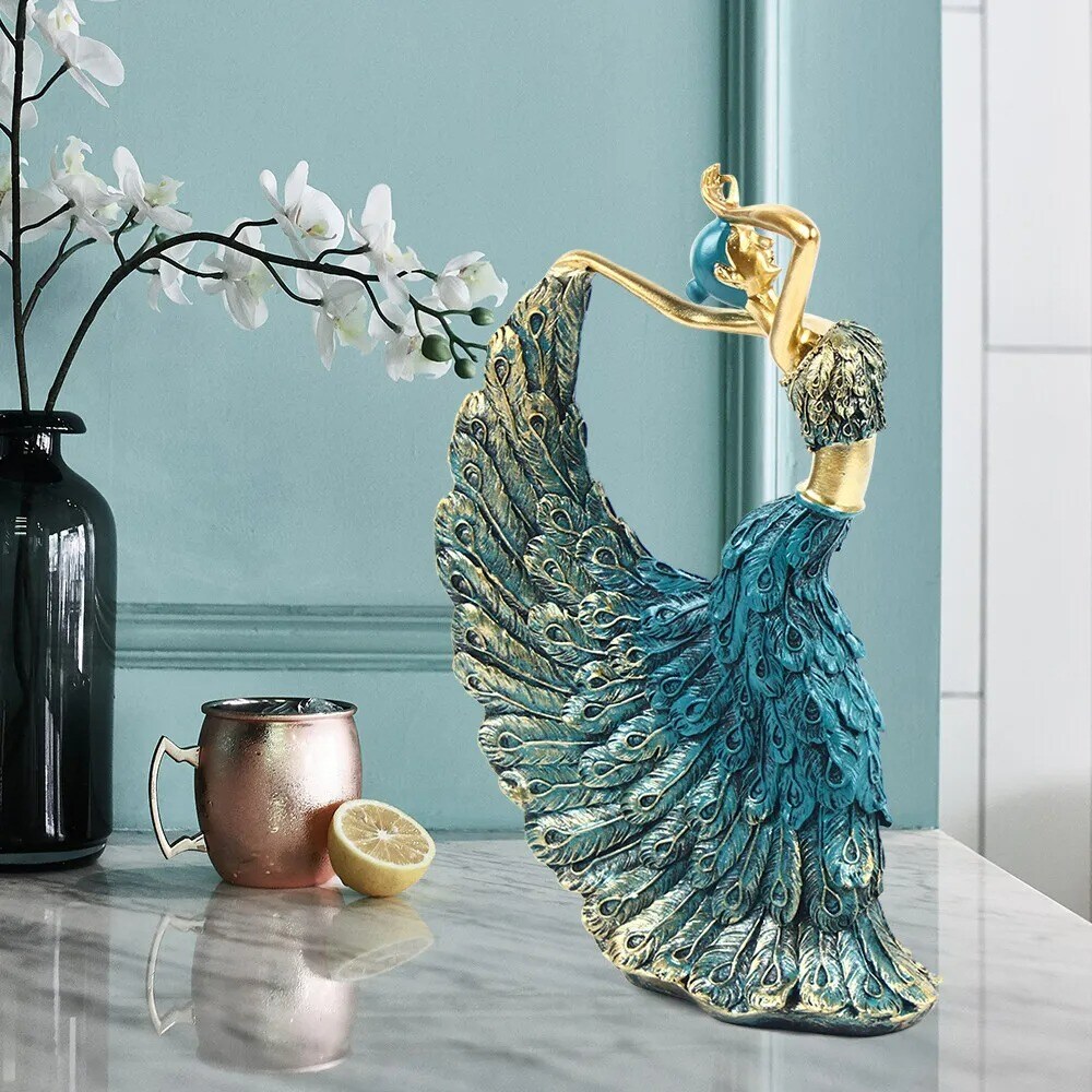 Resin Dancing Figurine Peacock Sculpture Abstract Art Statue Homes Furnishings