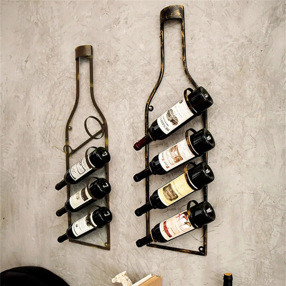 Wine Rack Wall Mounted, Bottle-Shaped Metal Hanging Wall Wine Rack Bronze