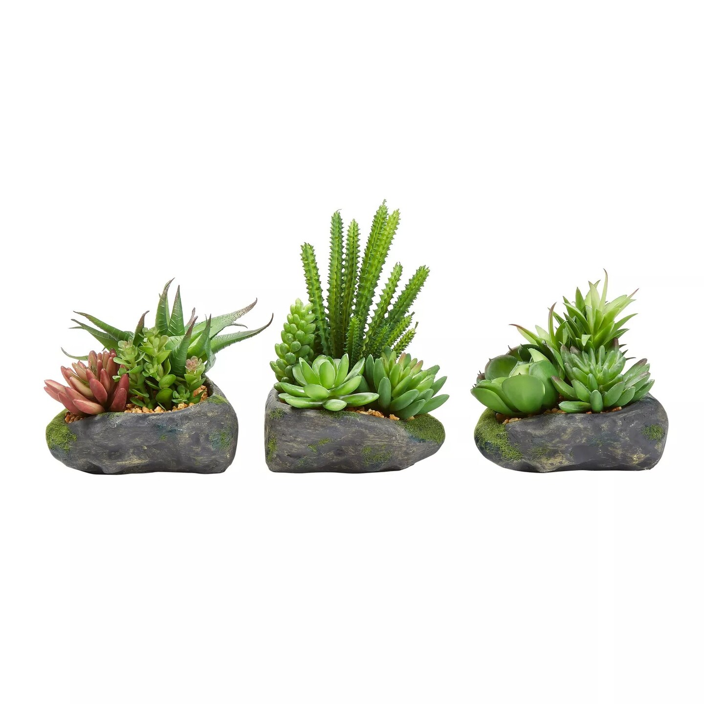 Artificial Succulent Plants in Faux Stone Pots, 3 Piece Set Lifelike Greenery
