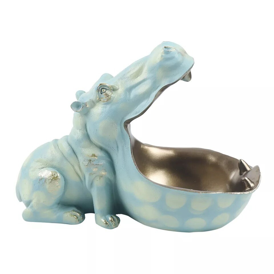 Resin Hippopotamus Figurine Sculpture Hippo Statue Container Home Table Decor