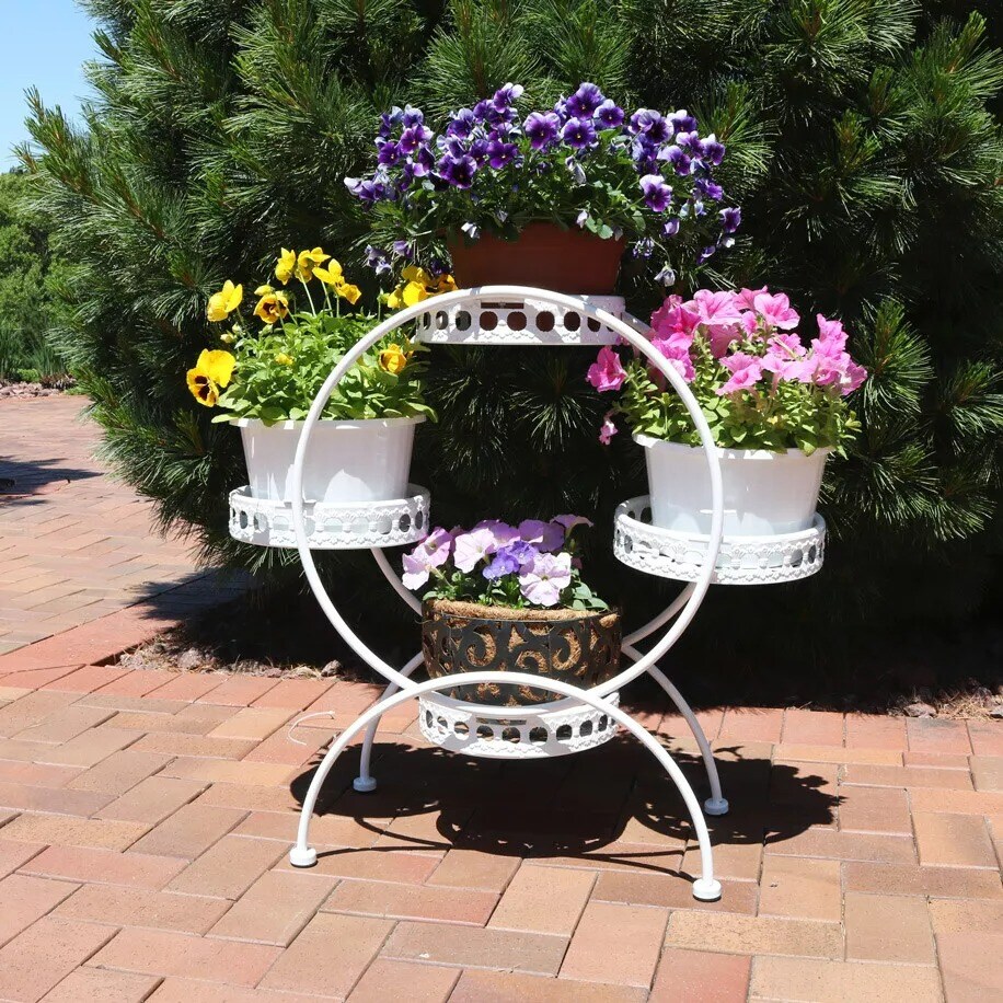 White 4-Tier Ferris Wheel Indoor/Outdoor Plant Stand - 28 in