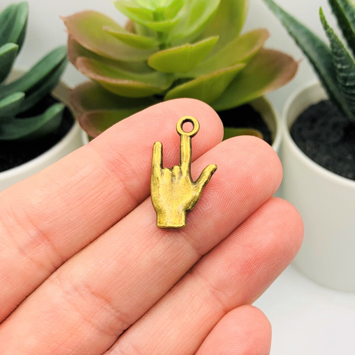 Bronze ASL I Love You Sign Language 3D Charms, 22x12mm