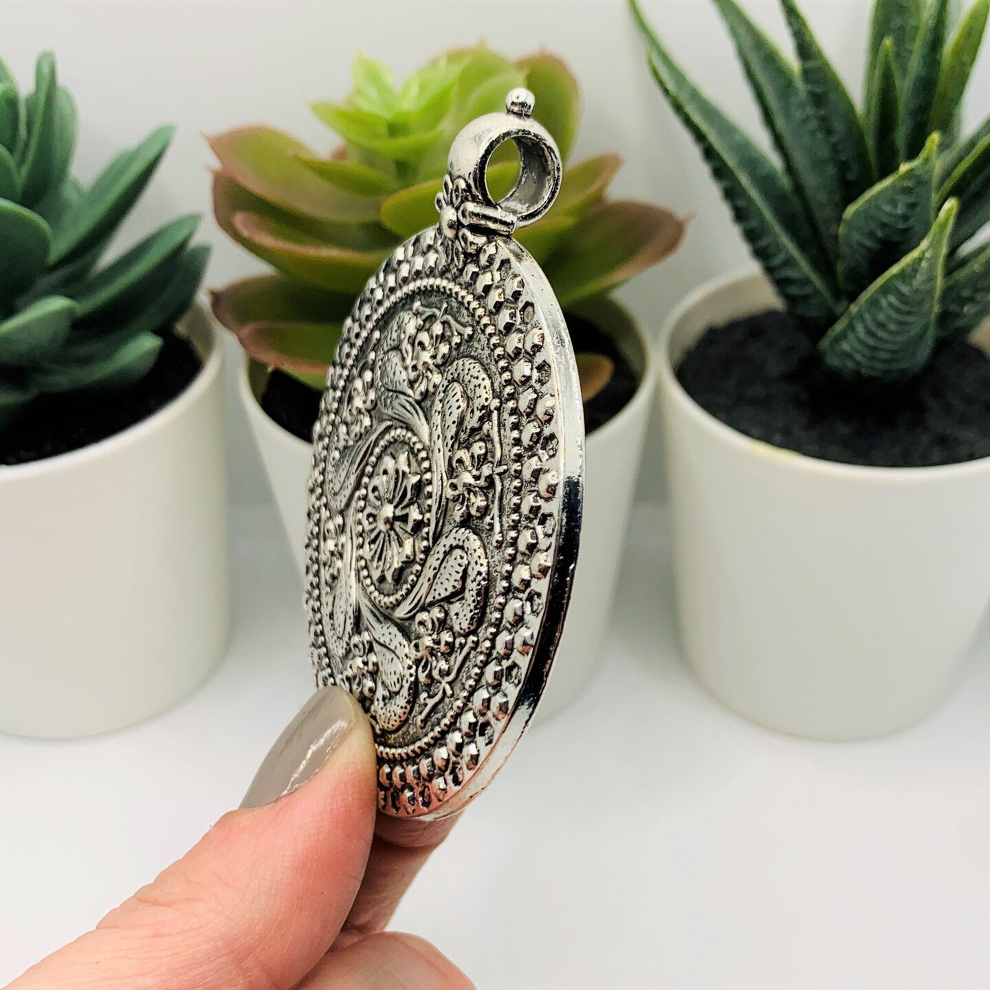 Large Silver Boho Pendant Charms, 71x59mm