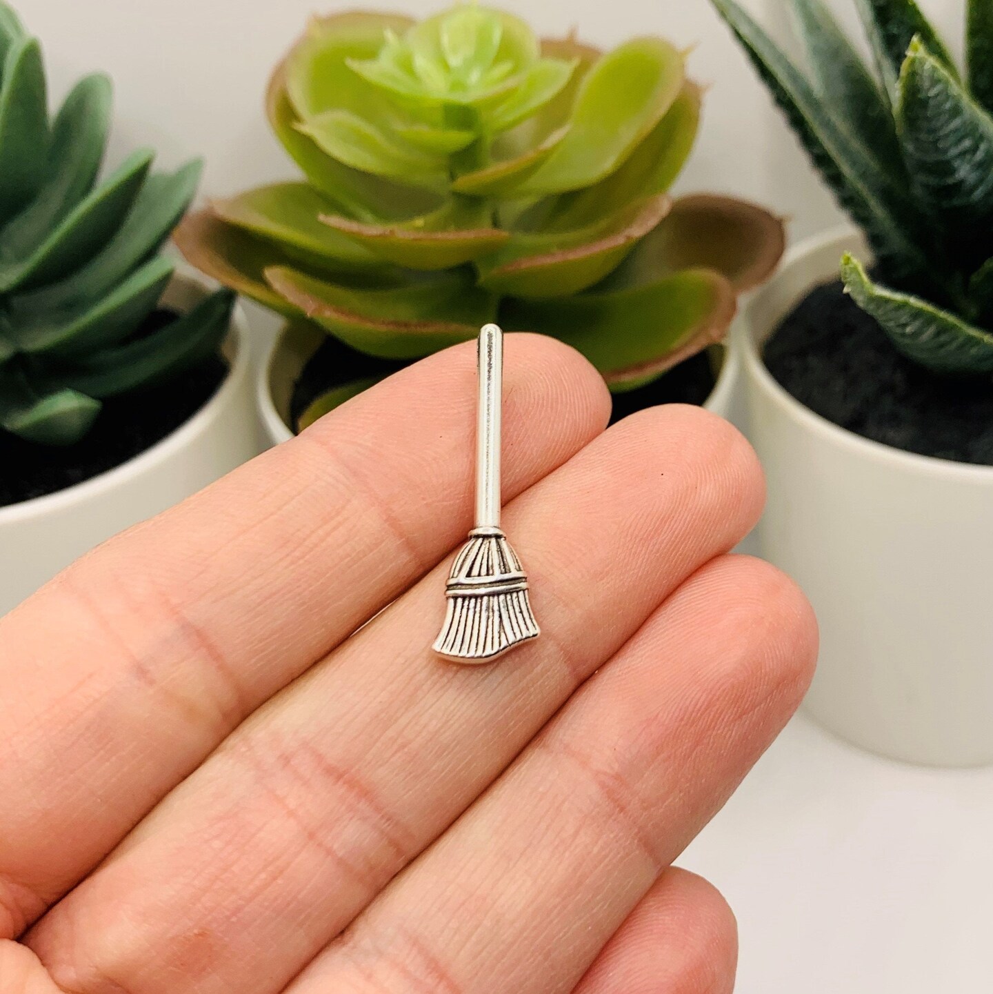 Silver Witch Halloween Broom 3D Charms, 27x10mm