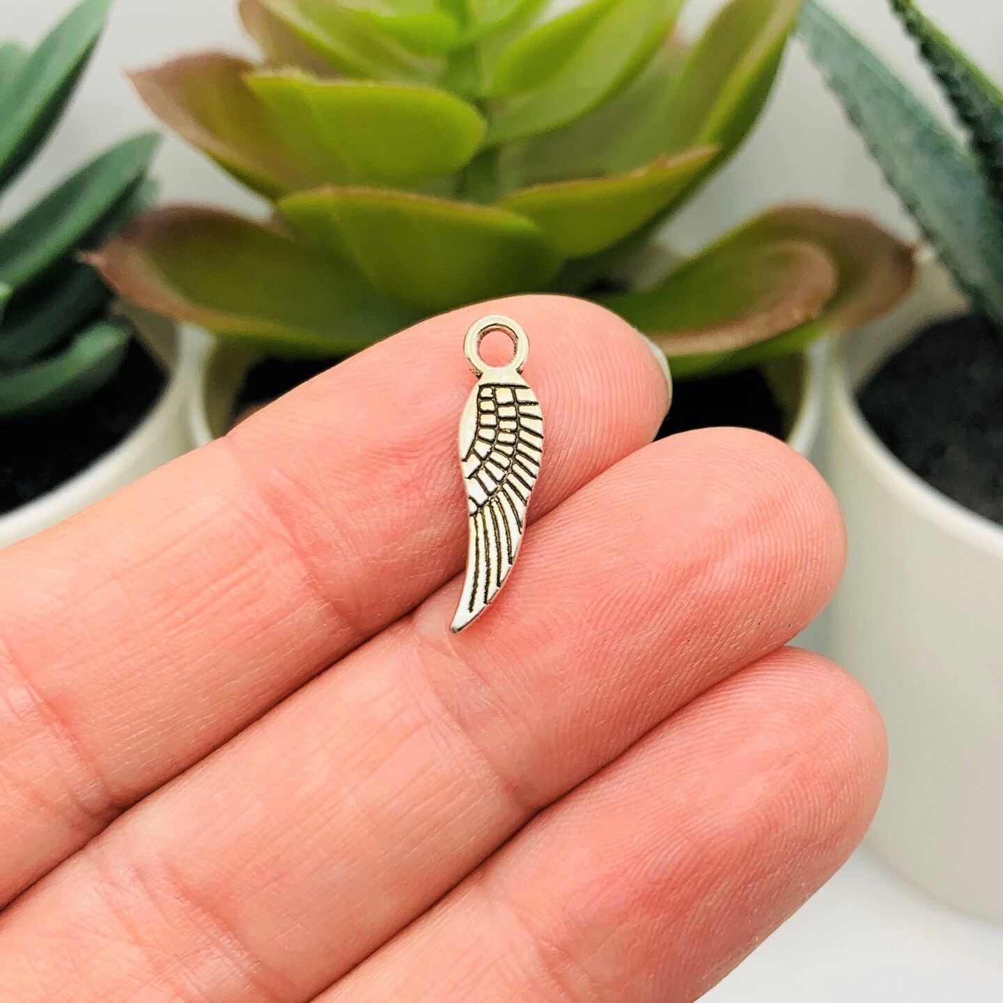 Tiny Silver Angel Wing Charms, 15x7mm