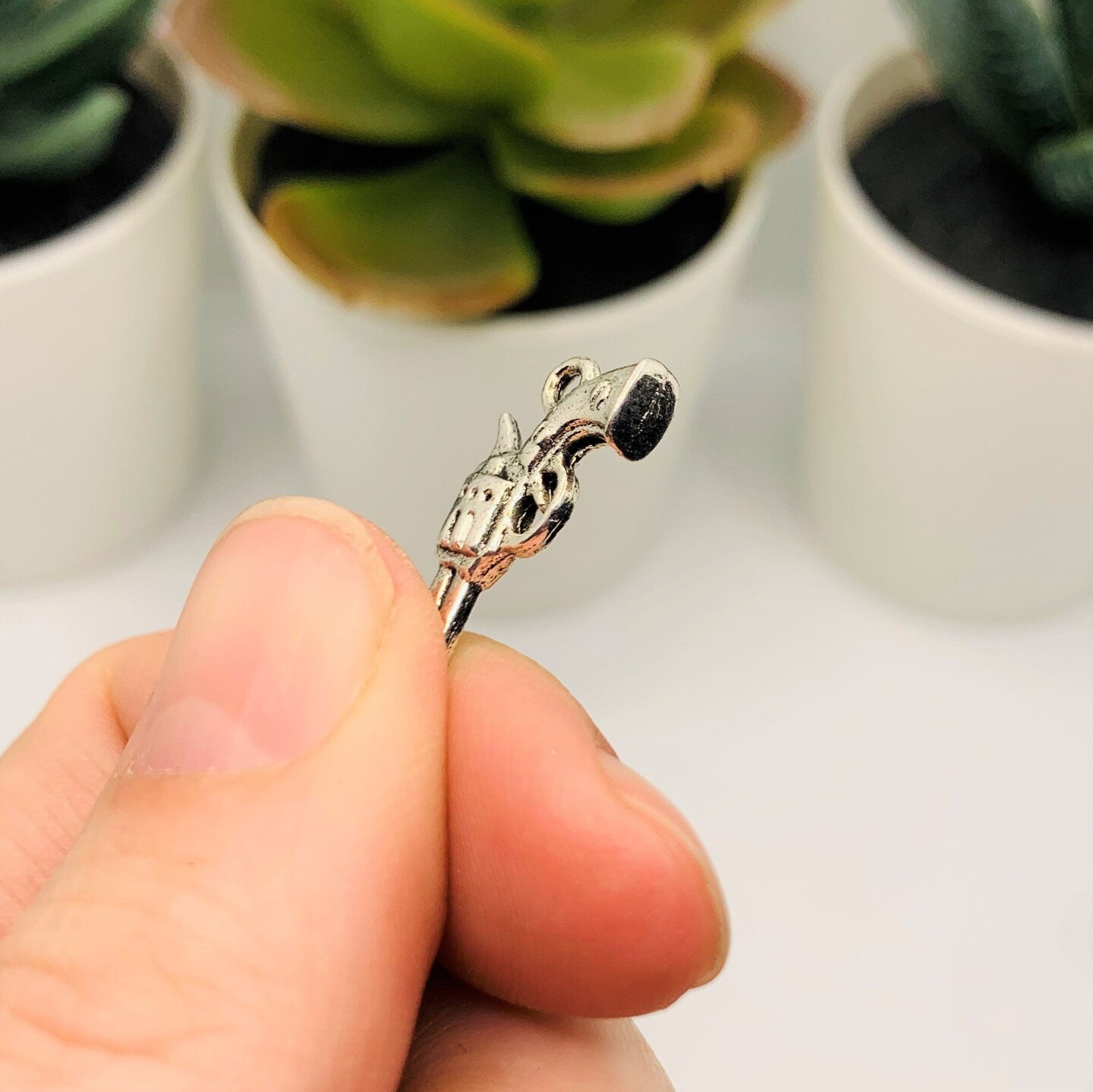 Silver Six Shooter Revolver Gun Charms, 21x11mm